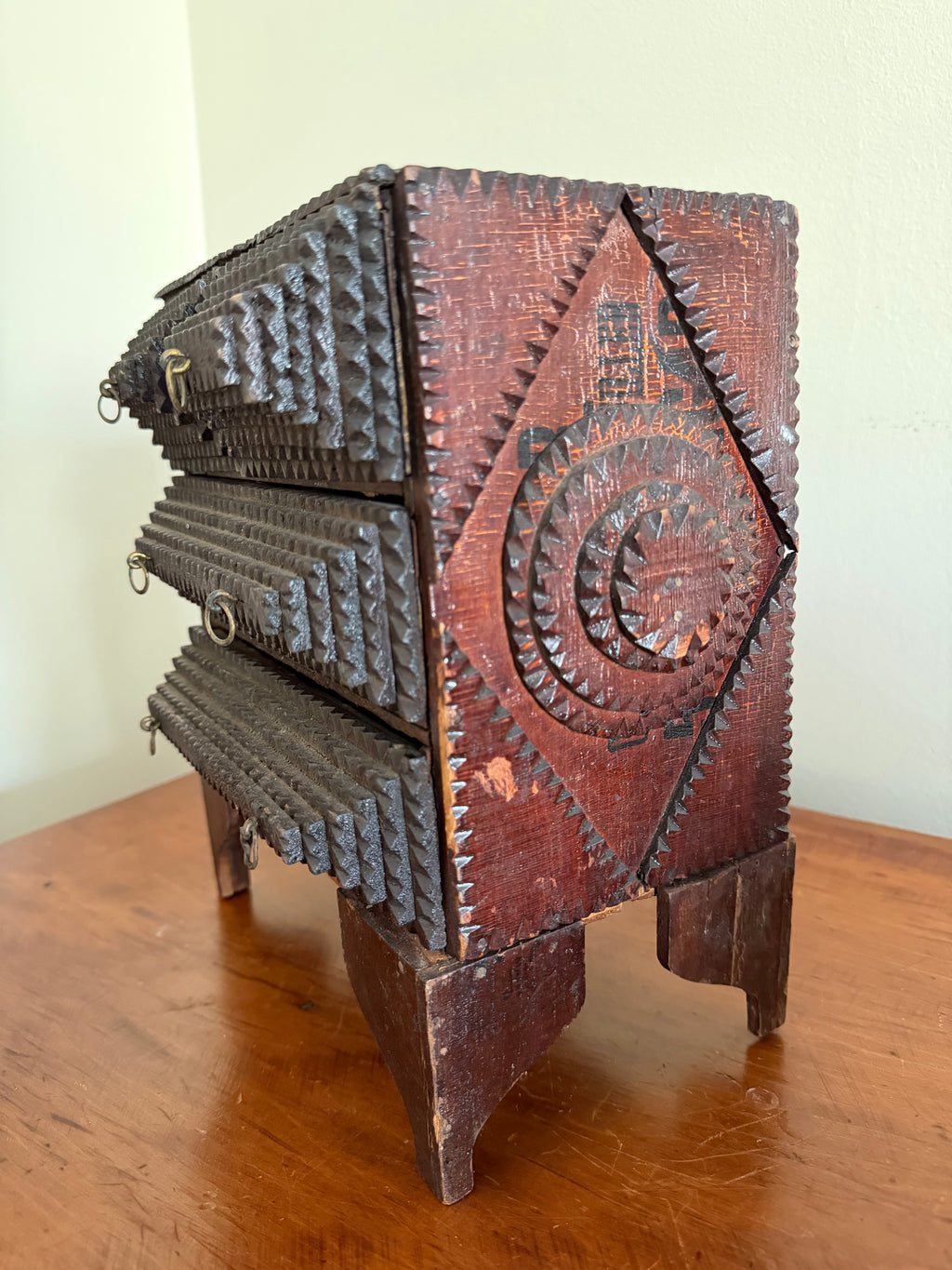 Antique Table Top Tramp Art Box