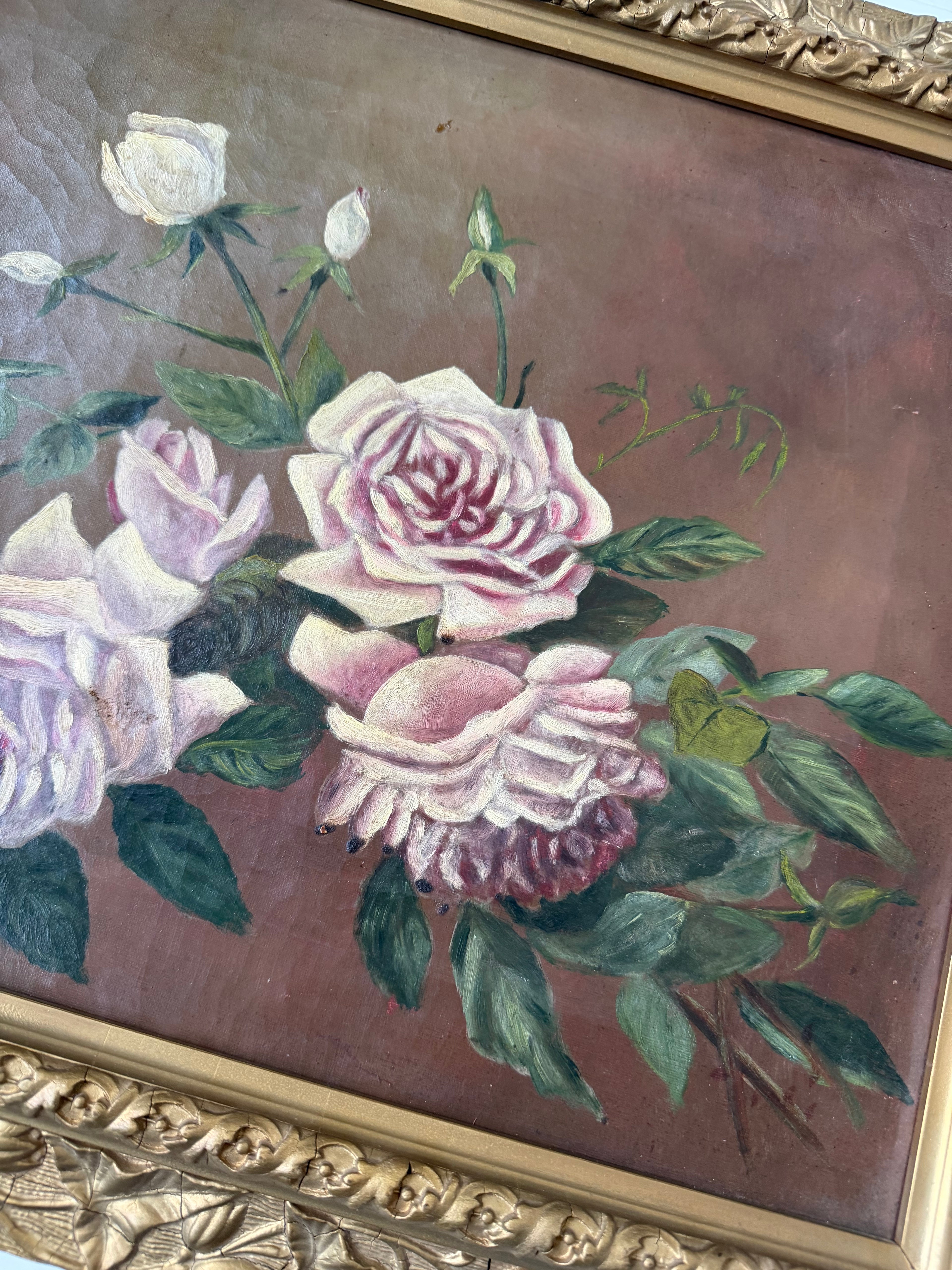 Antique Rose Oil Painting on Canvas