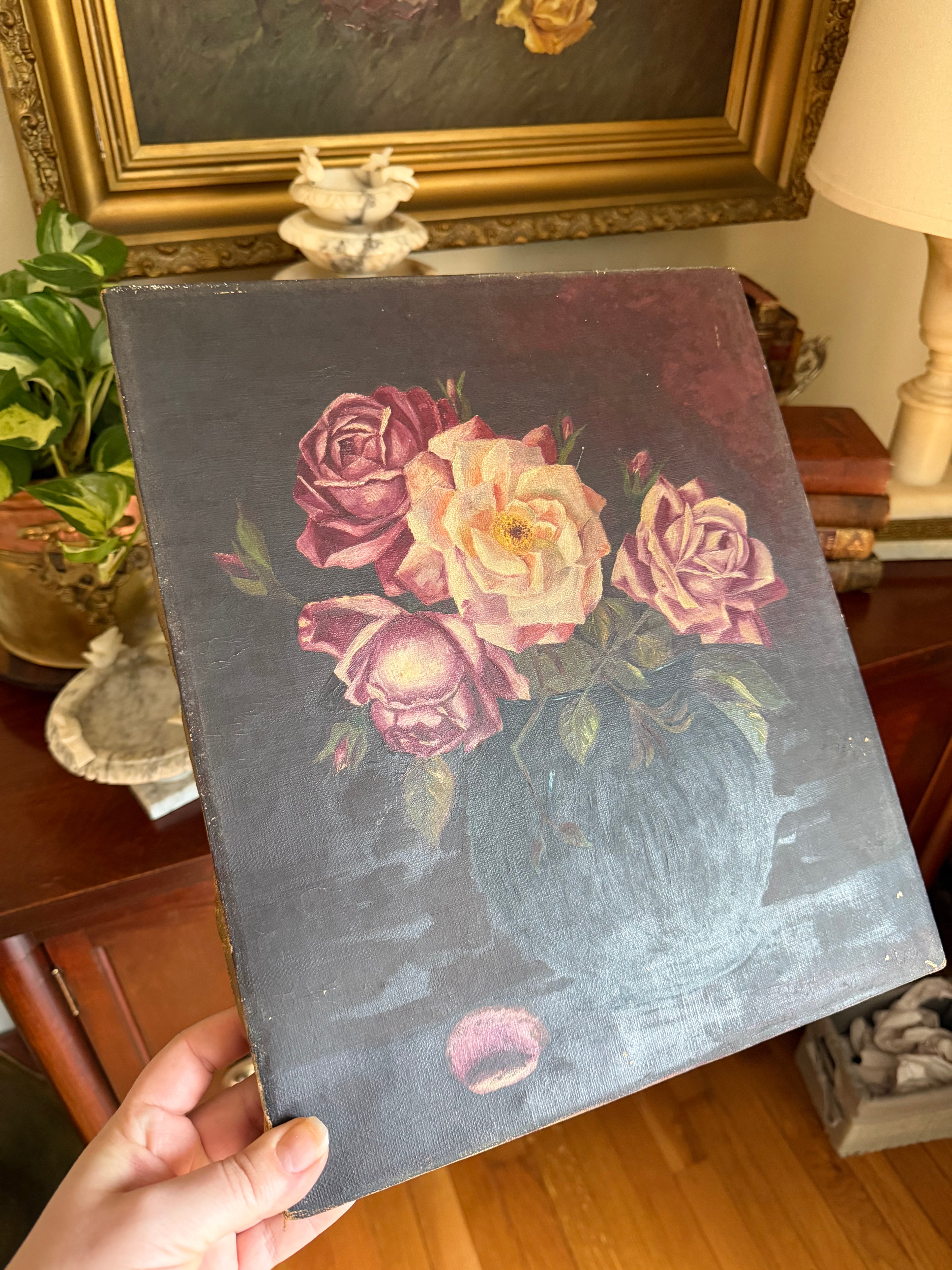 Antique Rose Oil Painting on Canvas