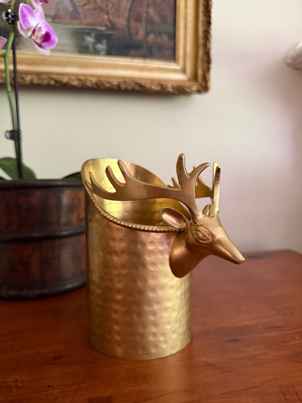 Hammered Brass Stag Head Wine Holder