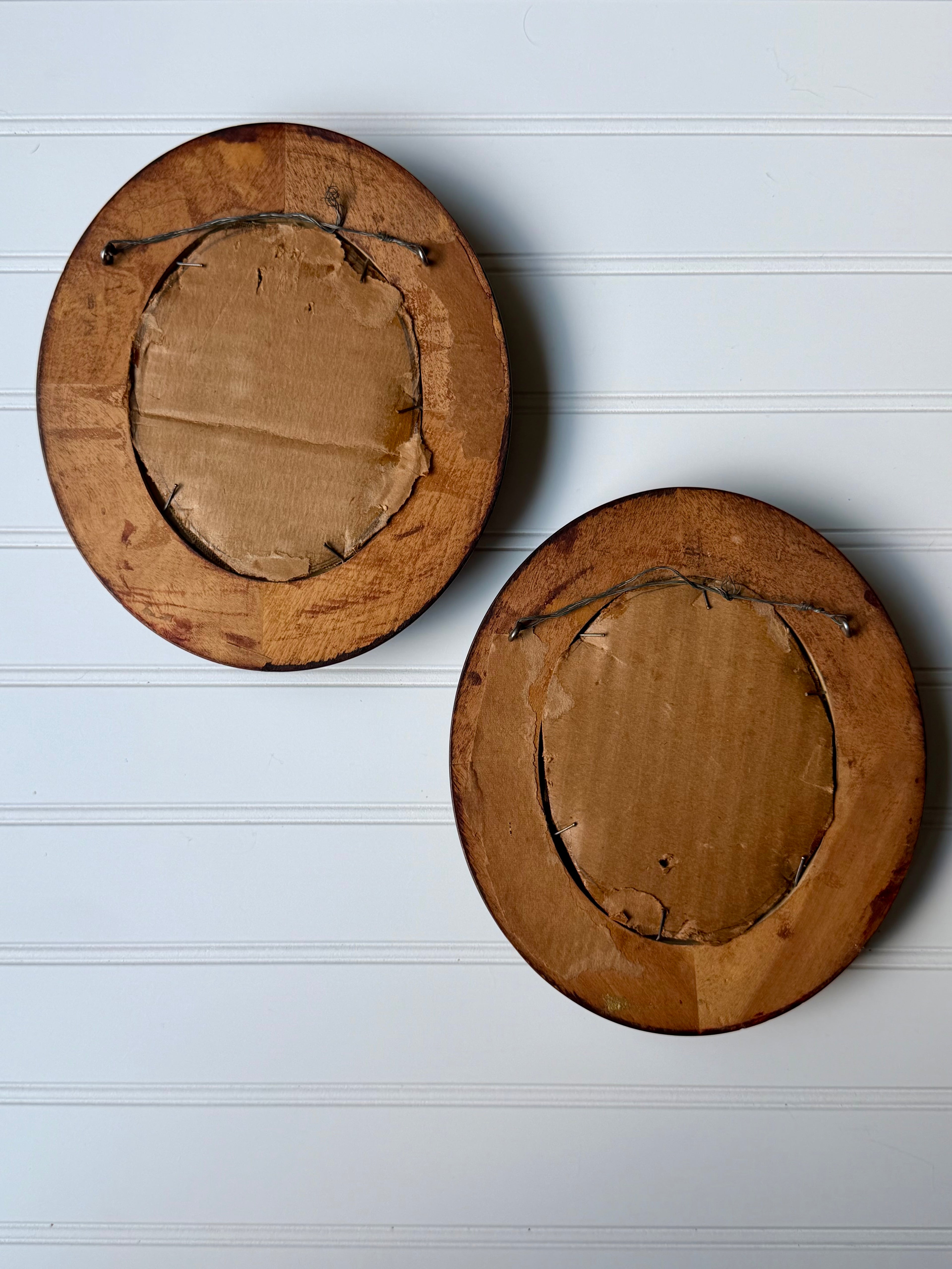 Set of 2 Oval Oil Downsized Floral Paintings
