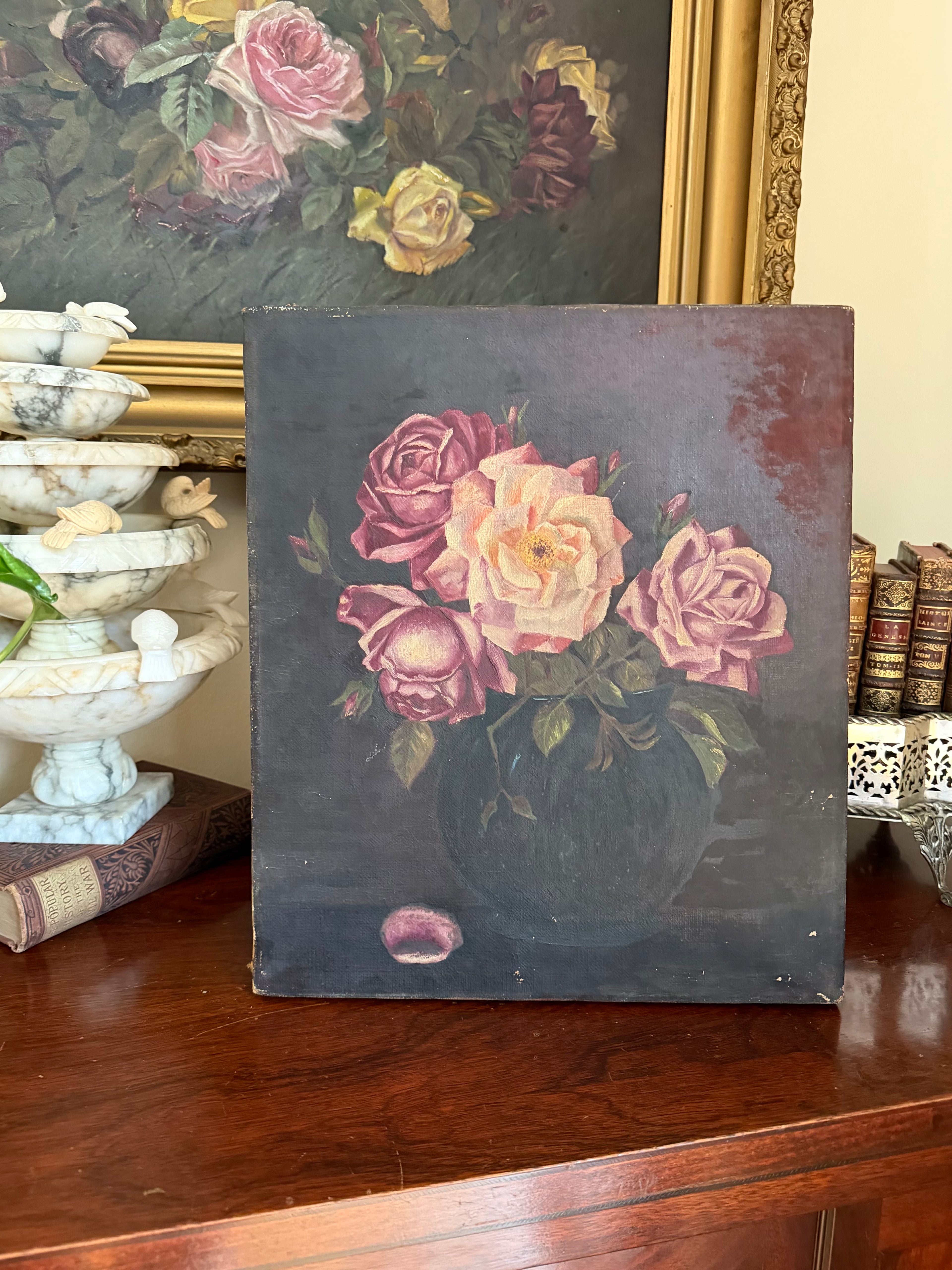 Antique Rose Oil Painting on Canvas
