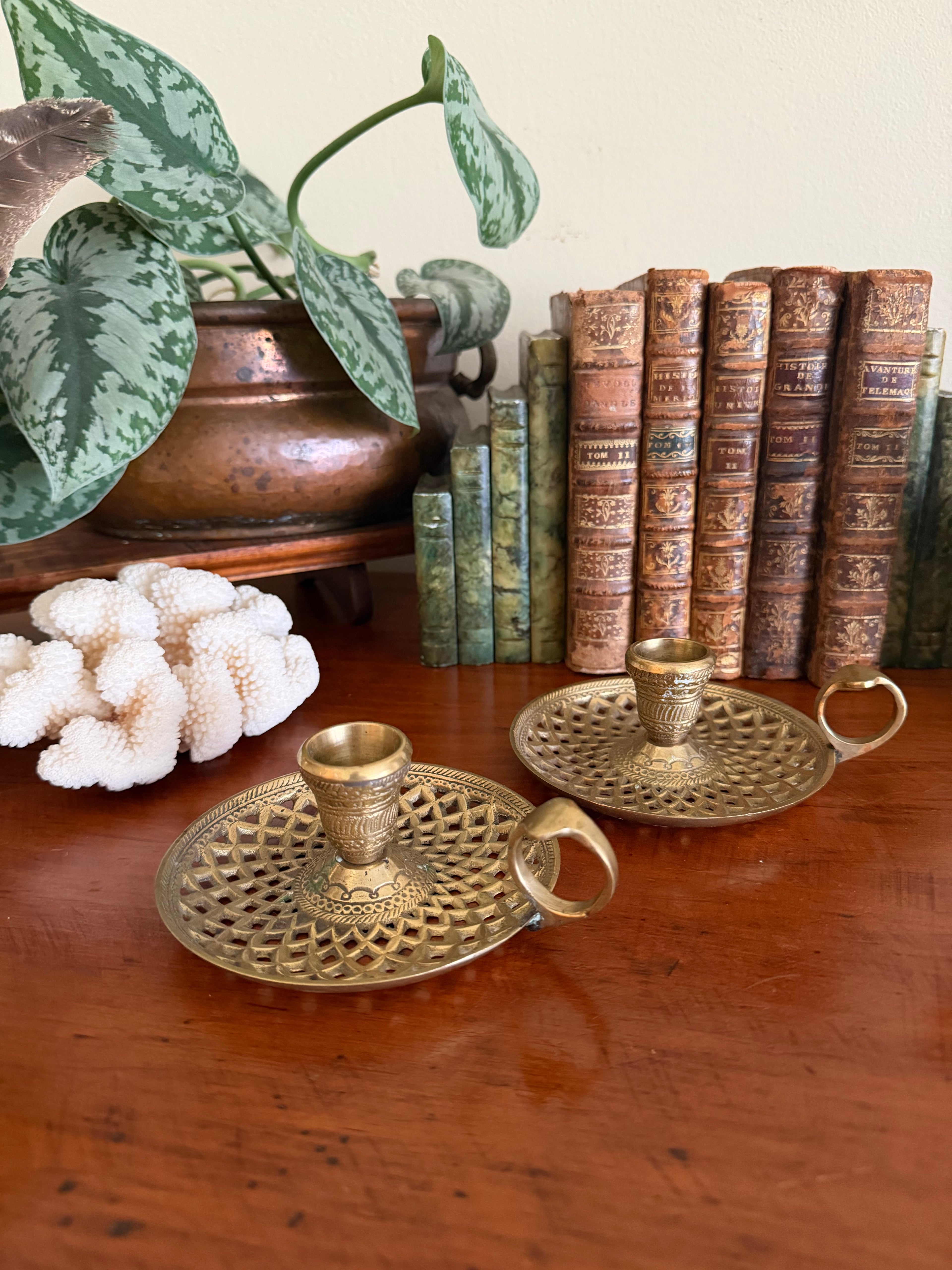 Vintage Brass Chamberstick Pair