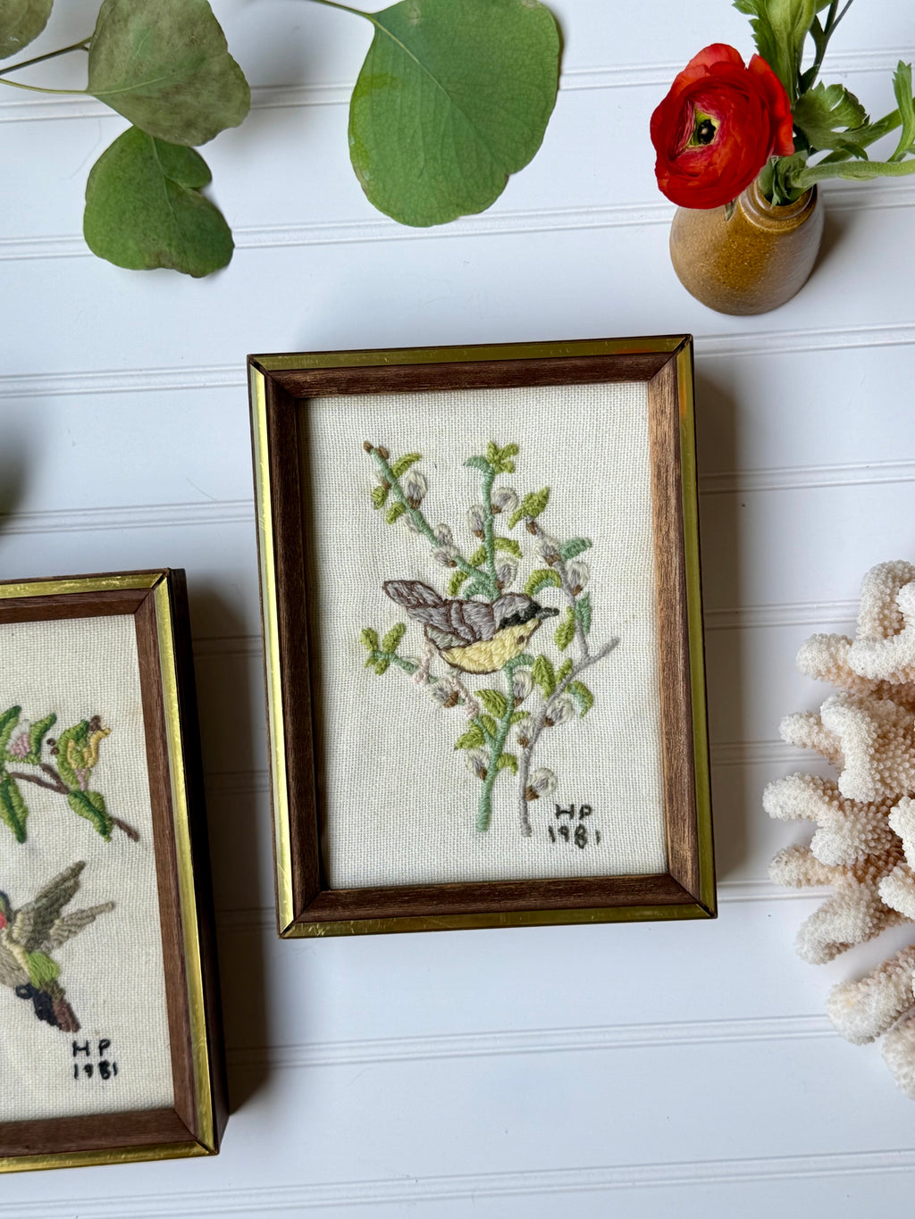 Set of 2 Handmade bird Needle Points (1981)