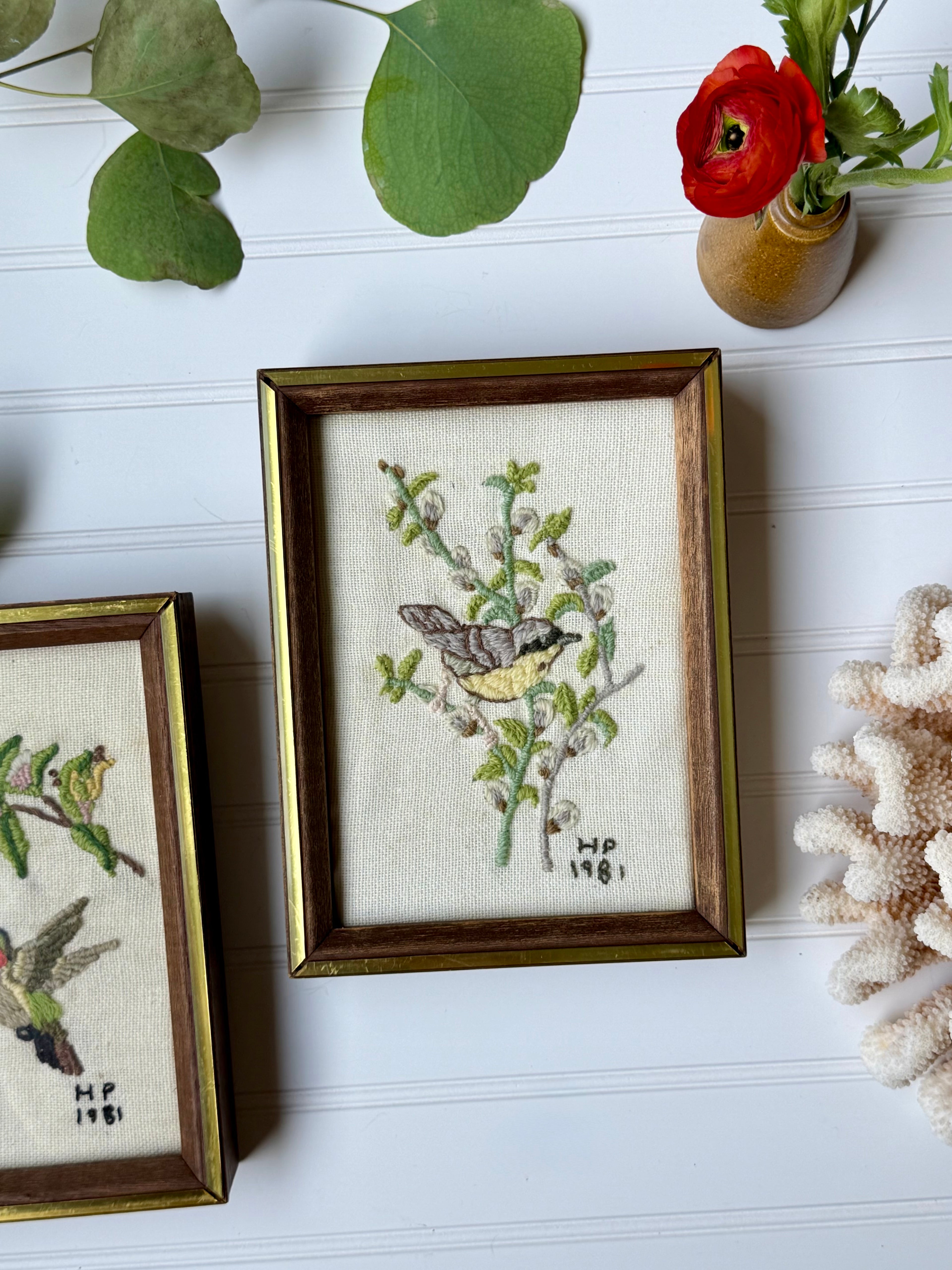 Set of 2 Handmade bird Needle Points (1981)