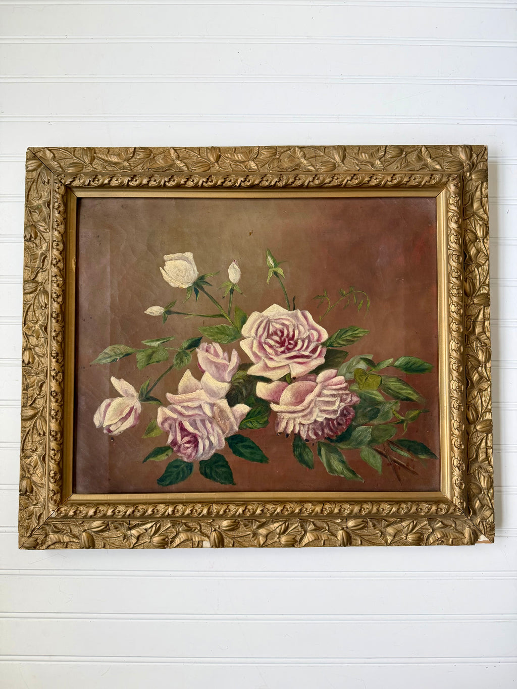 Antique Rose Oil Painting on Canvas