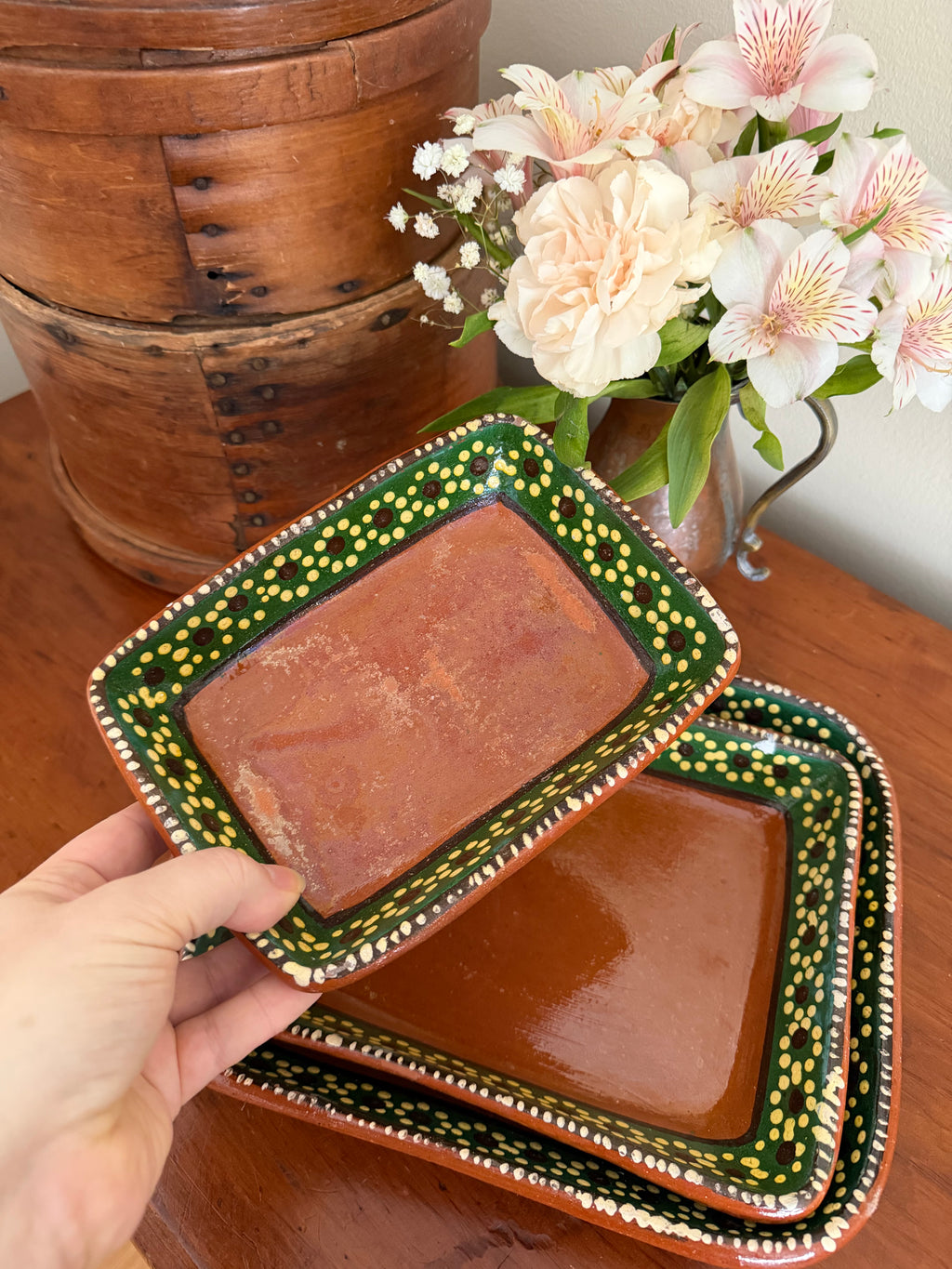 Set of 3 Hand Painted Nesting Terracotta Trays