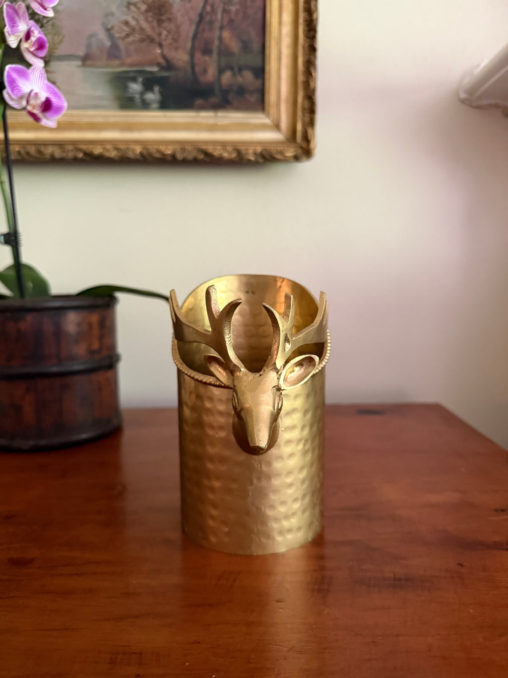 Hammered Brass Stag Head Wine Holder