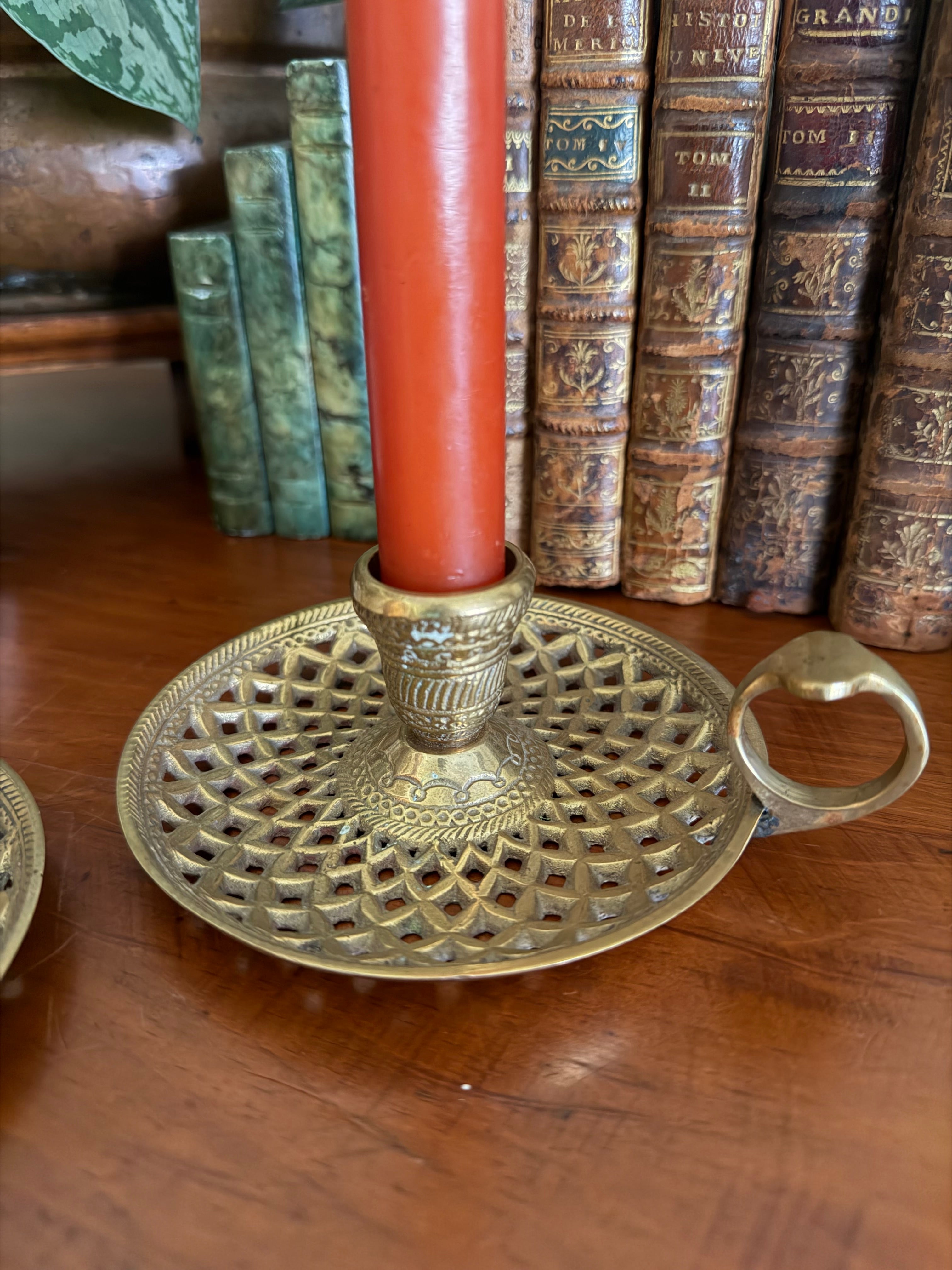 Vintage Brass Chamberstick Pair