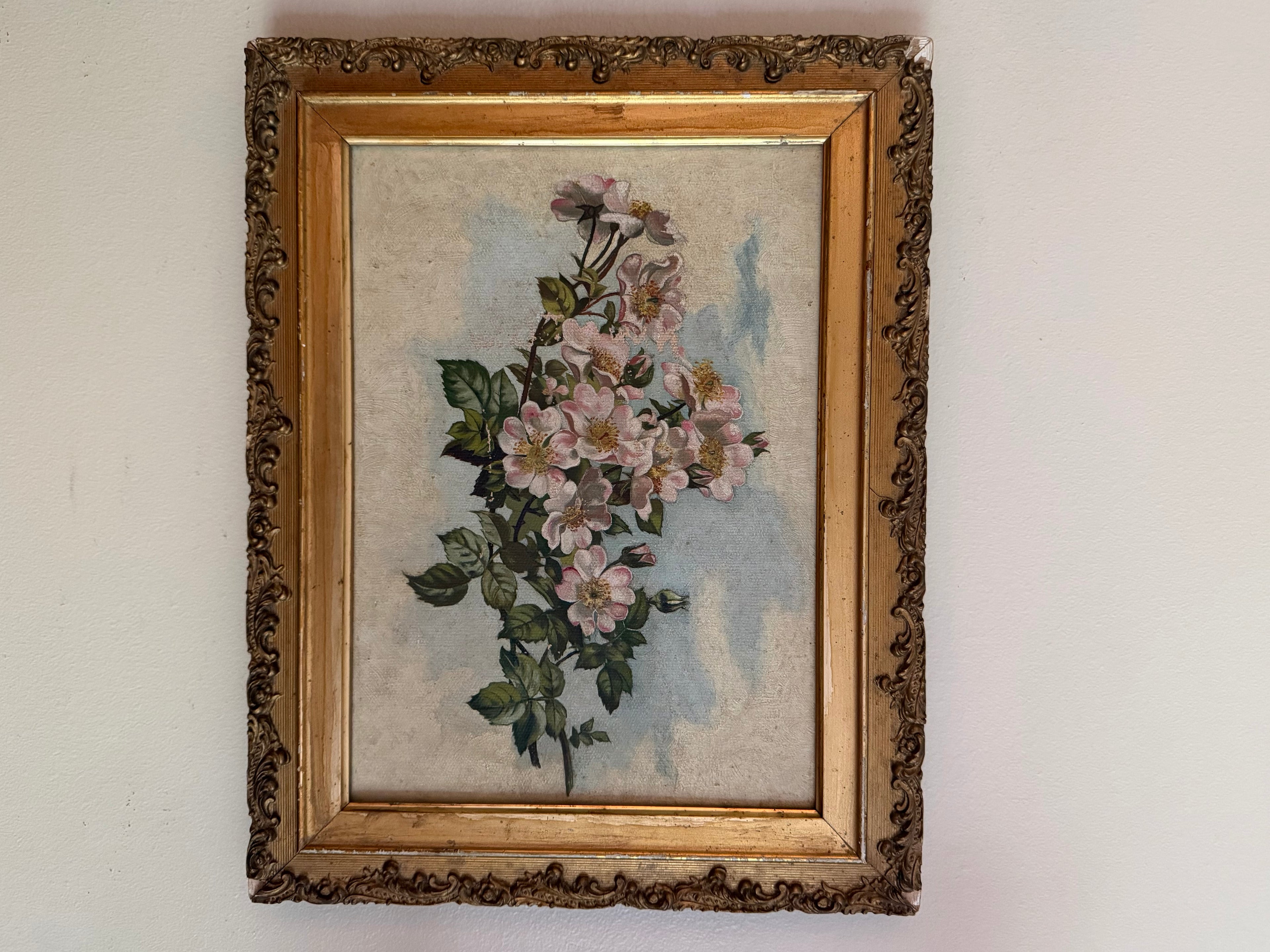 Antique Dogwood Oil Painting on Canvas (1888)