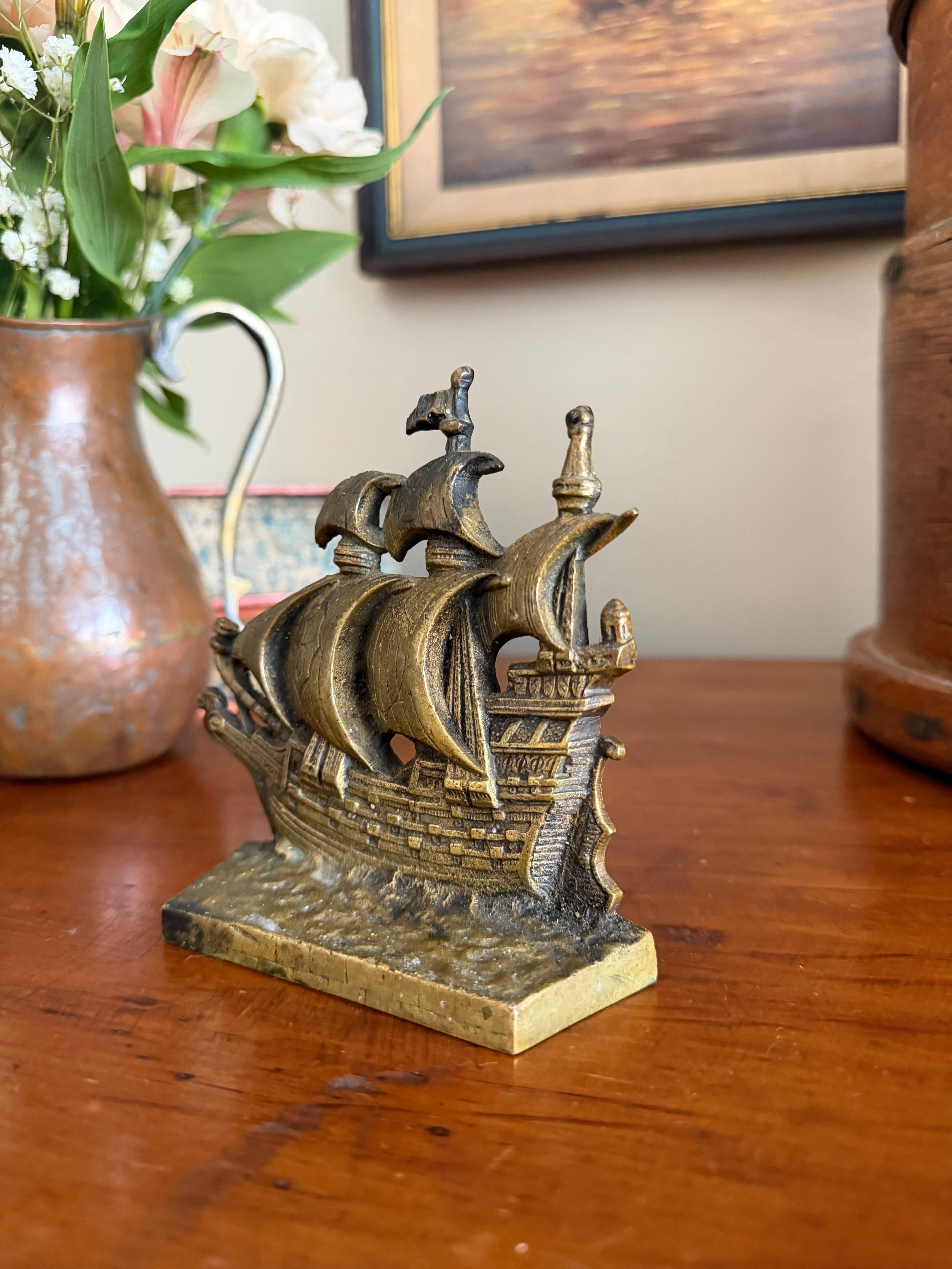 Vintage Cast Brass Bookend