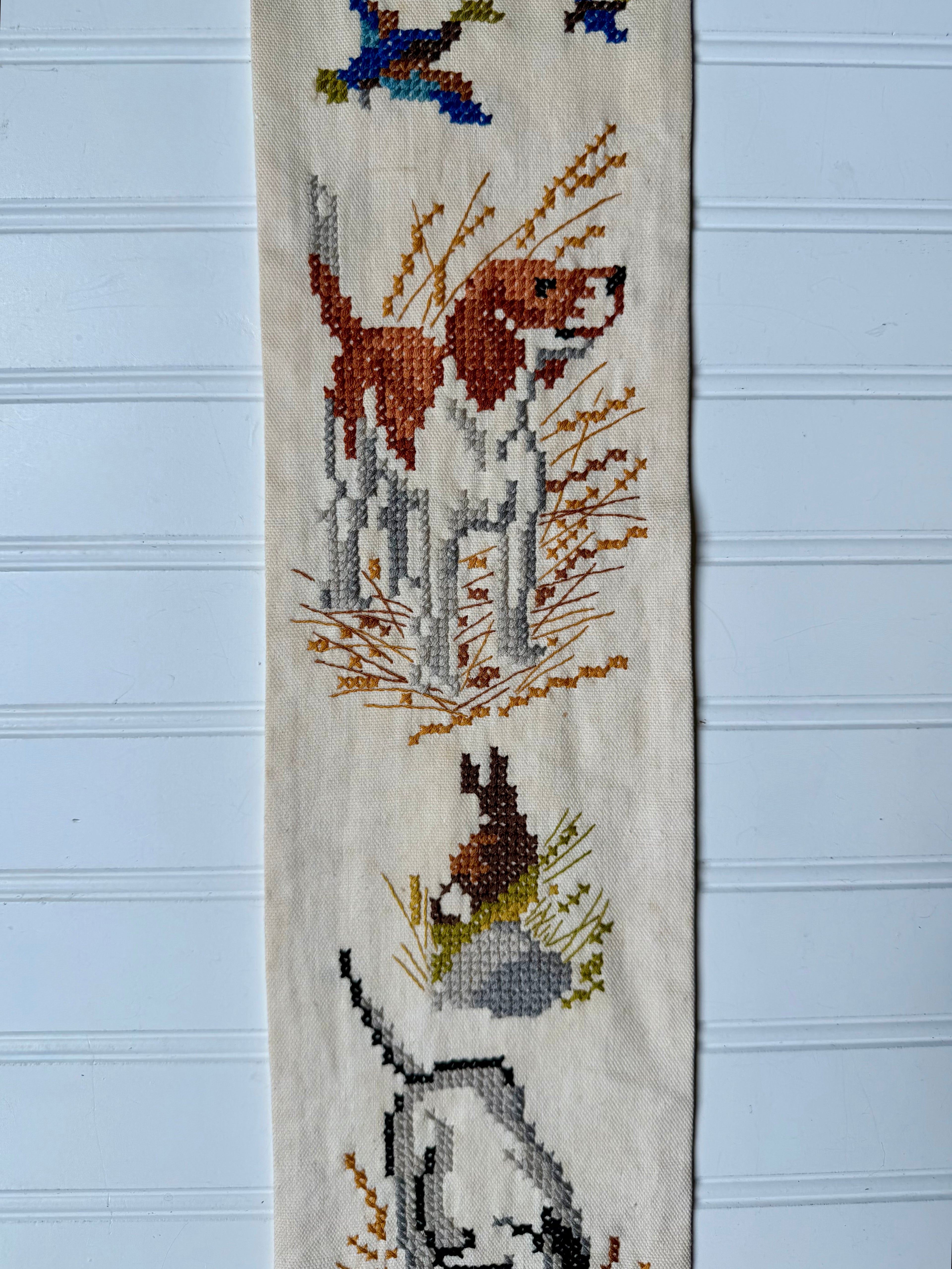Vintage Dog Theme Needle Point Bell Pull