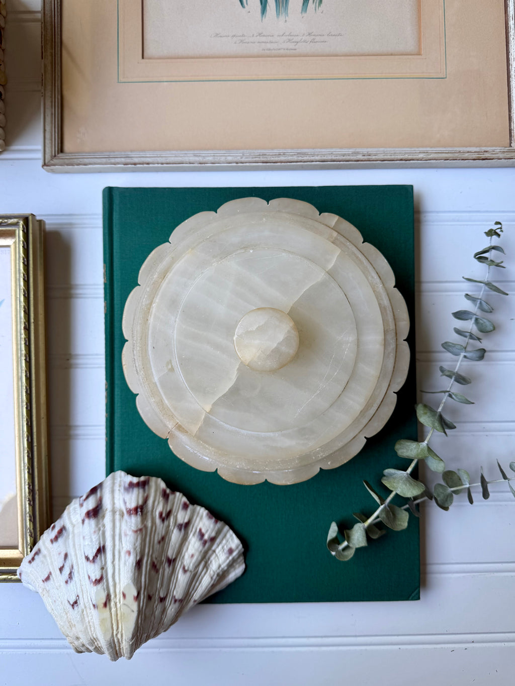 Large Scalloped Alabaster Lidded Dish