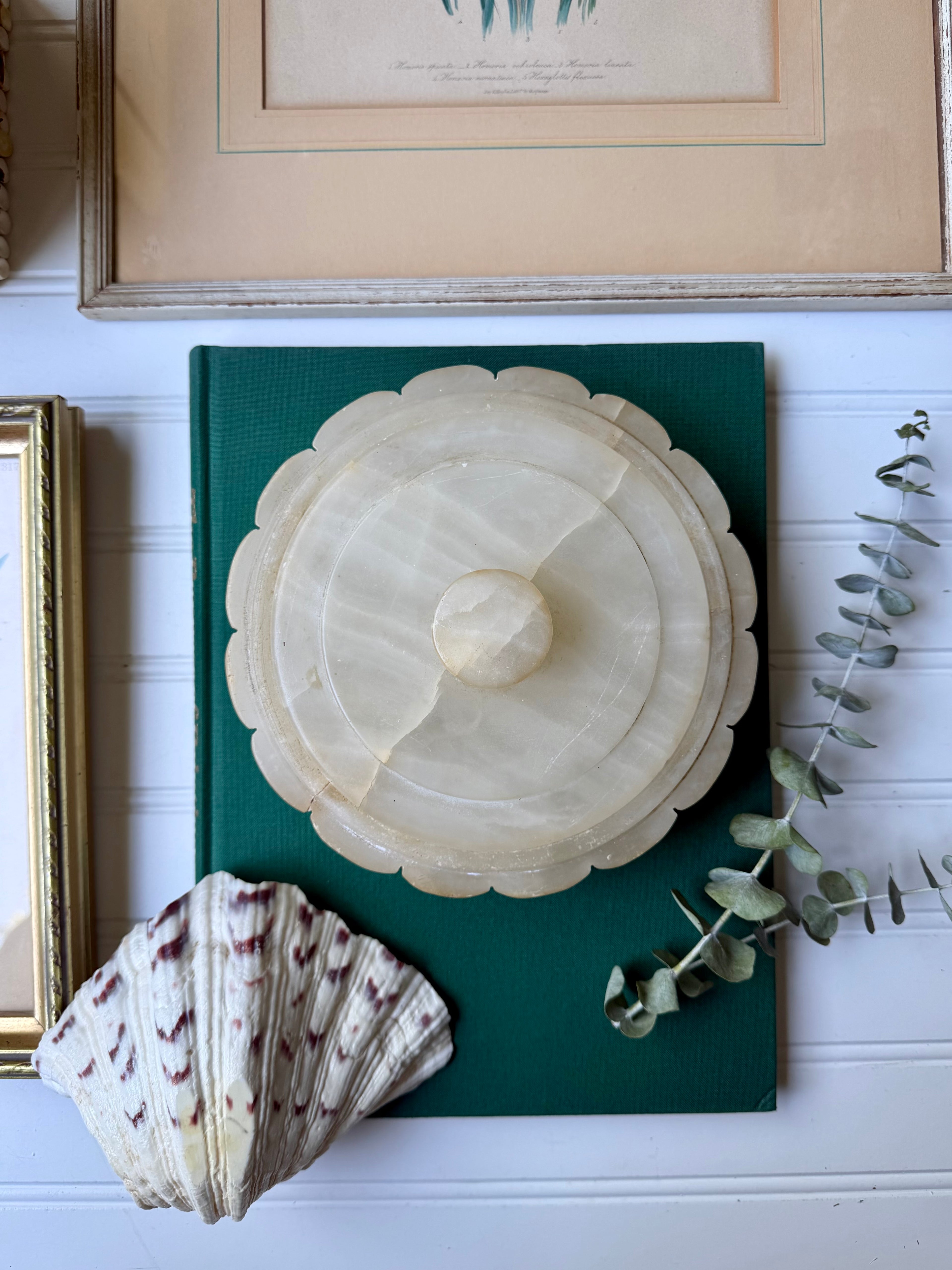 Large Scalloped Alabaster Lidded Dish