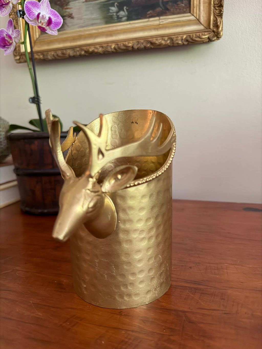 Hammered Brass Stag Head Wine Holder