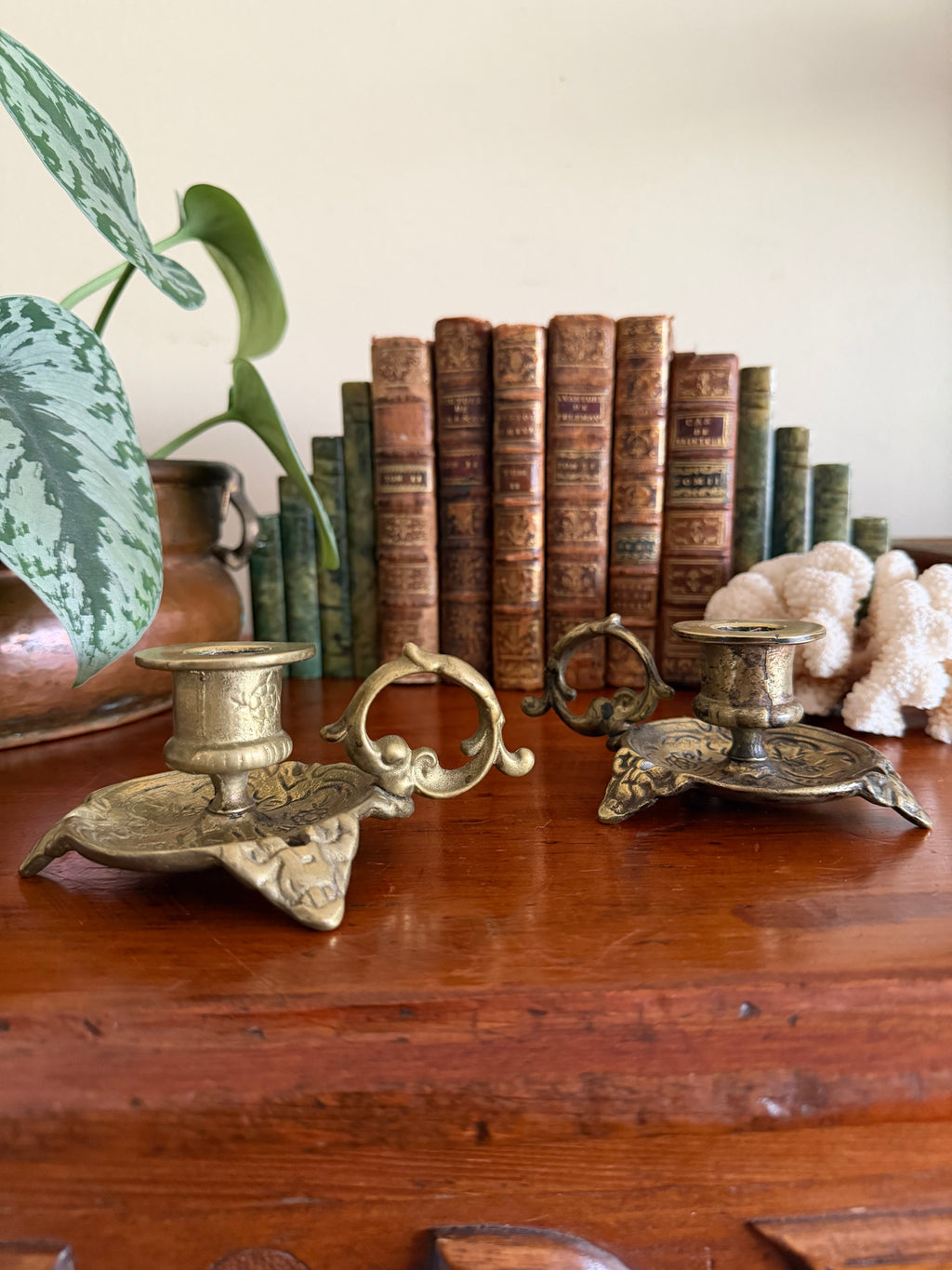 Pair of Vintage Brass Chambersticks