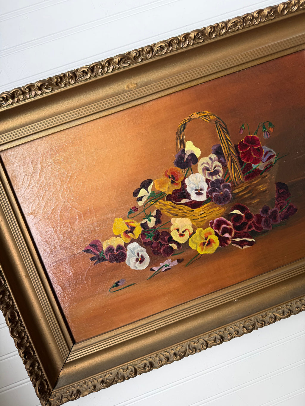 Antique Pansy Oil Painting on Canvas