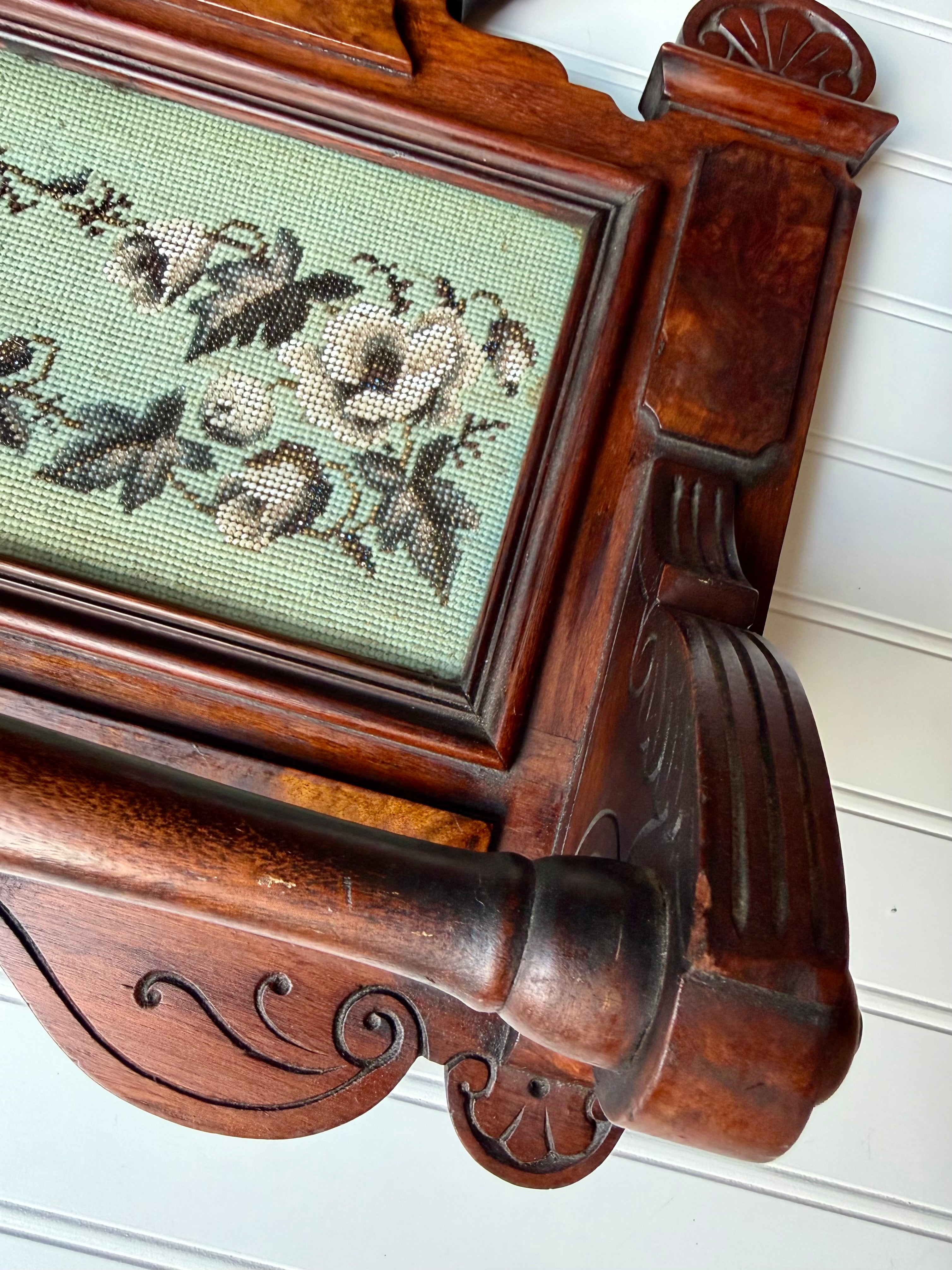 Victorian Towel Rack with Bead Work and Lion Head