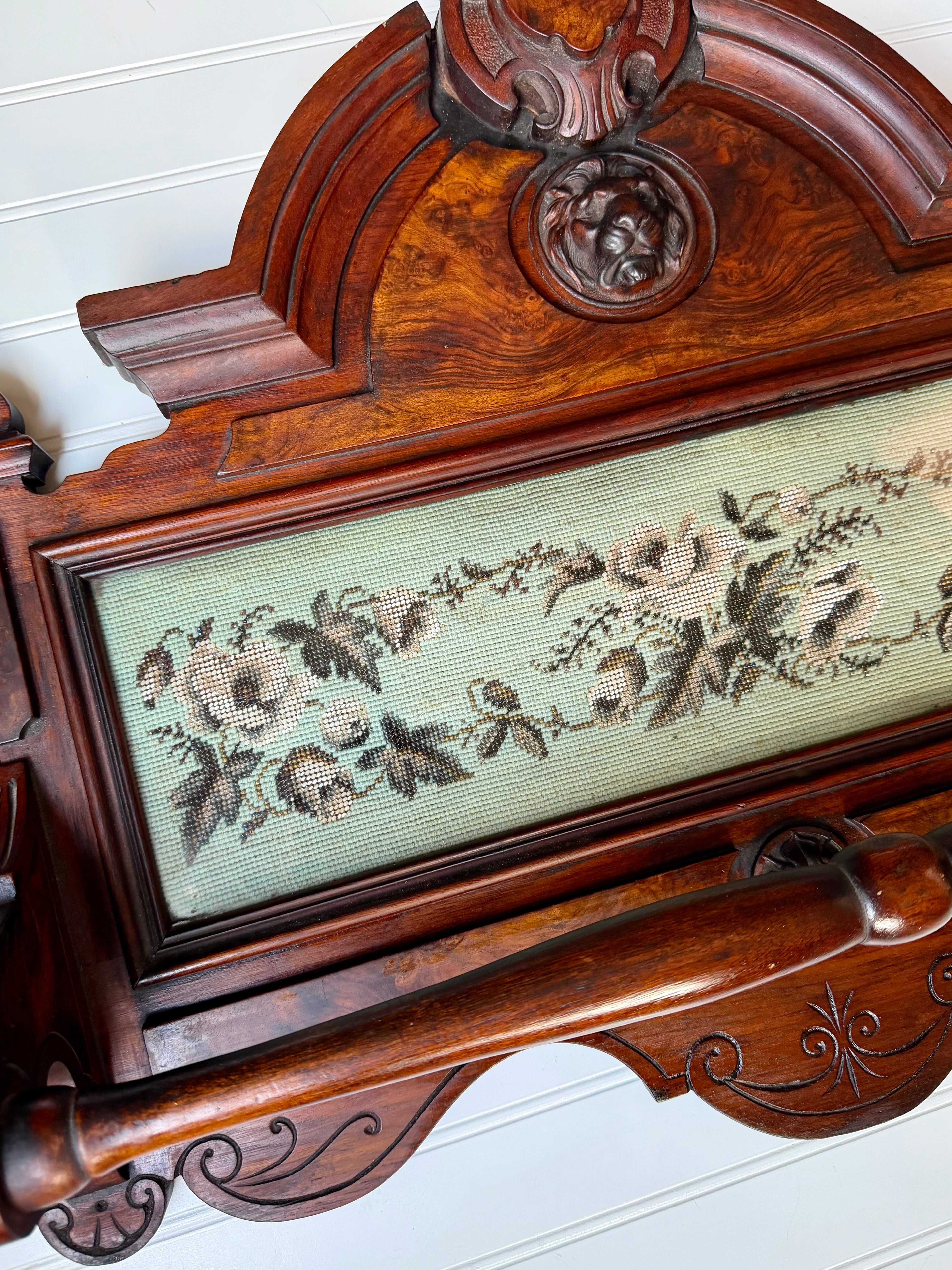 Victorian Towel Rack with Bead Work and Lion Head