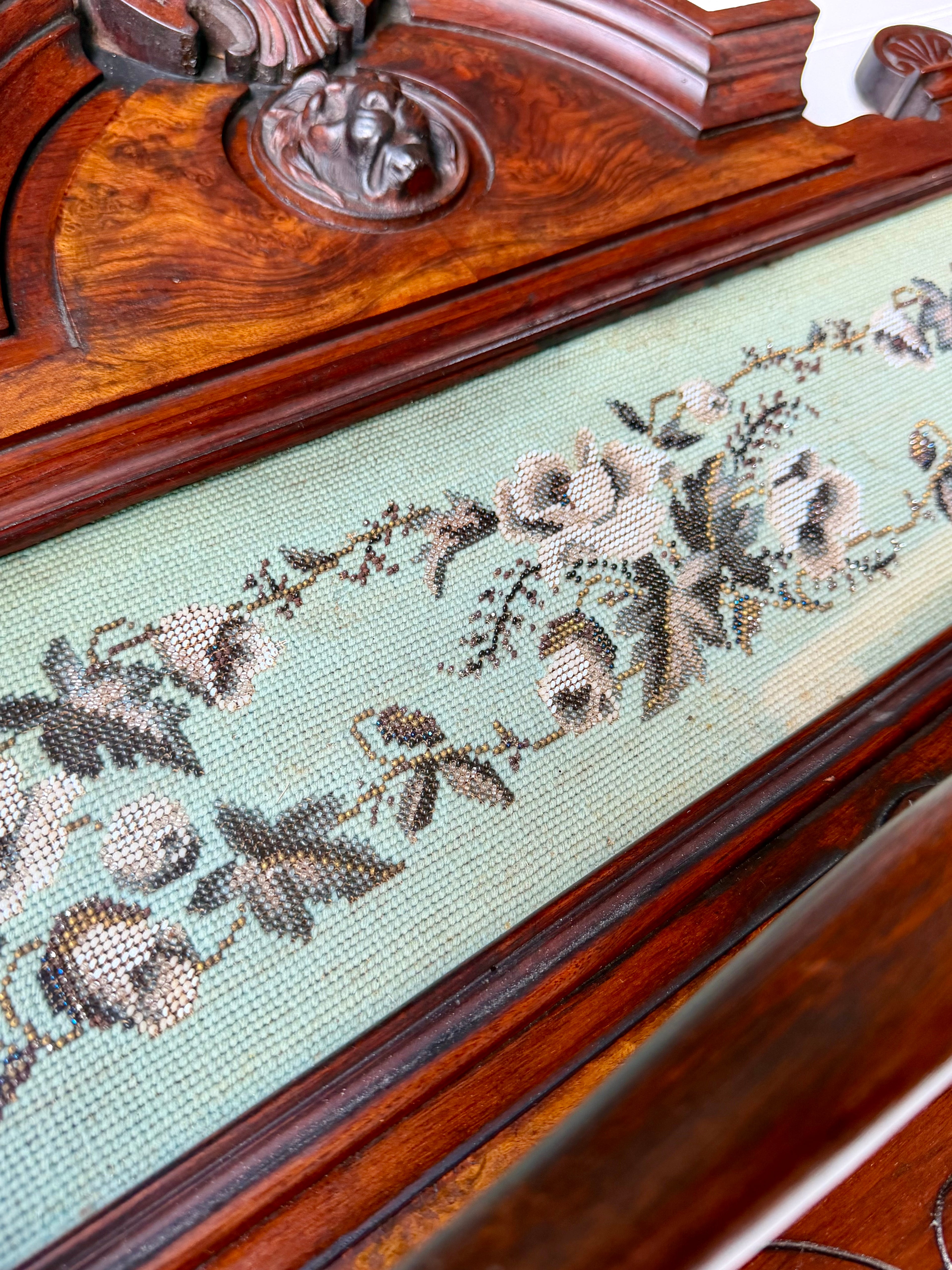 Victorian Towel Rack with Bead Work and Lion Head