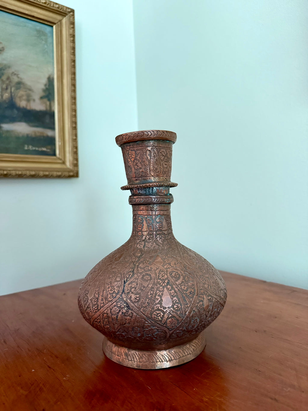 Indo-Persian tinned copper hookah (nargile) vessel