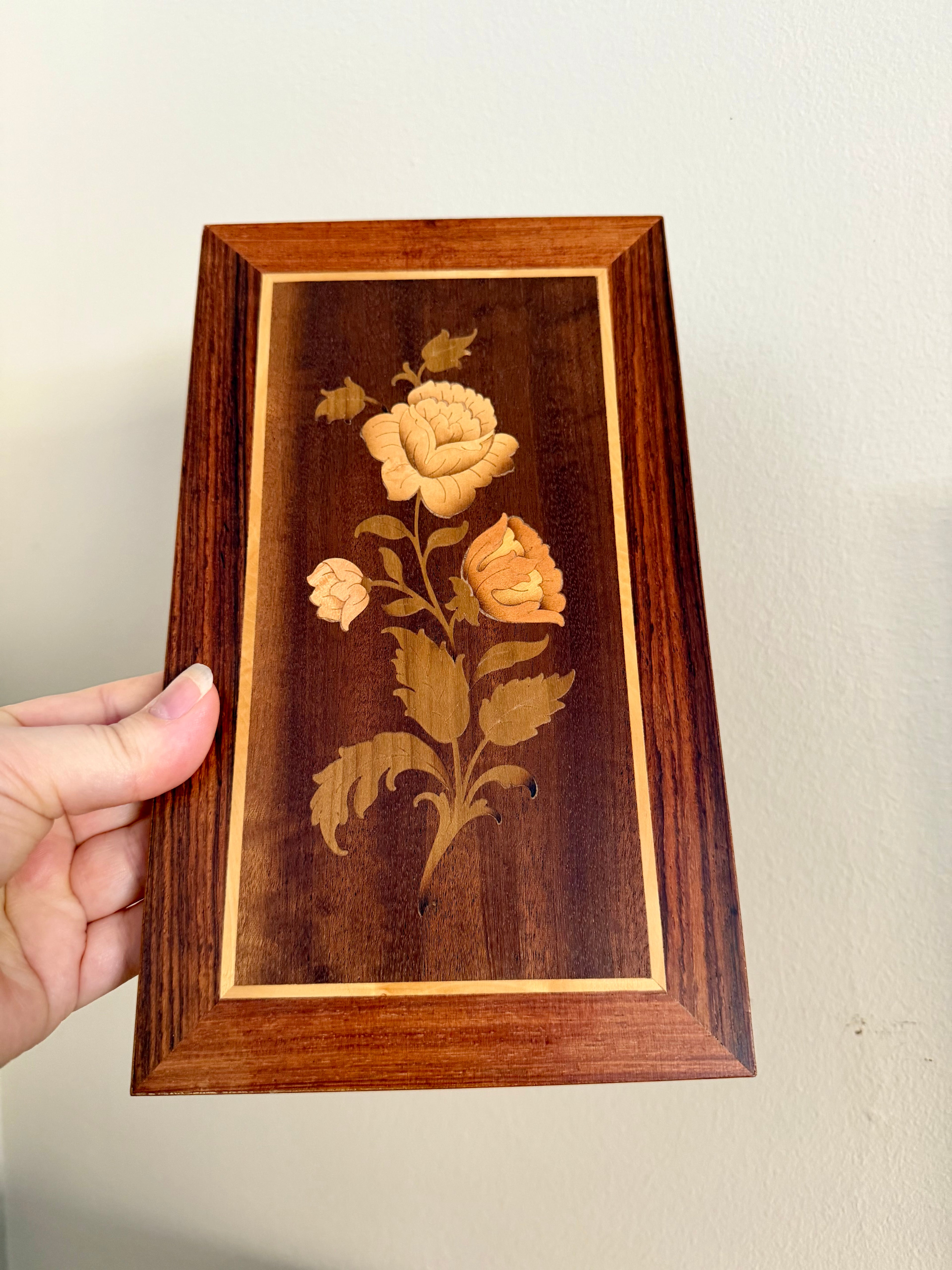 Set of 2 Italian Marquetry Wood Inlay Floral  Wall Panels