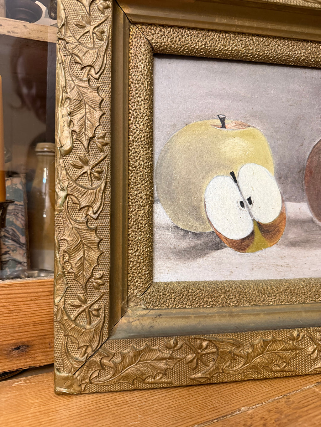Antique Apple Still Life Oil on Board