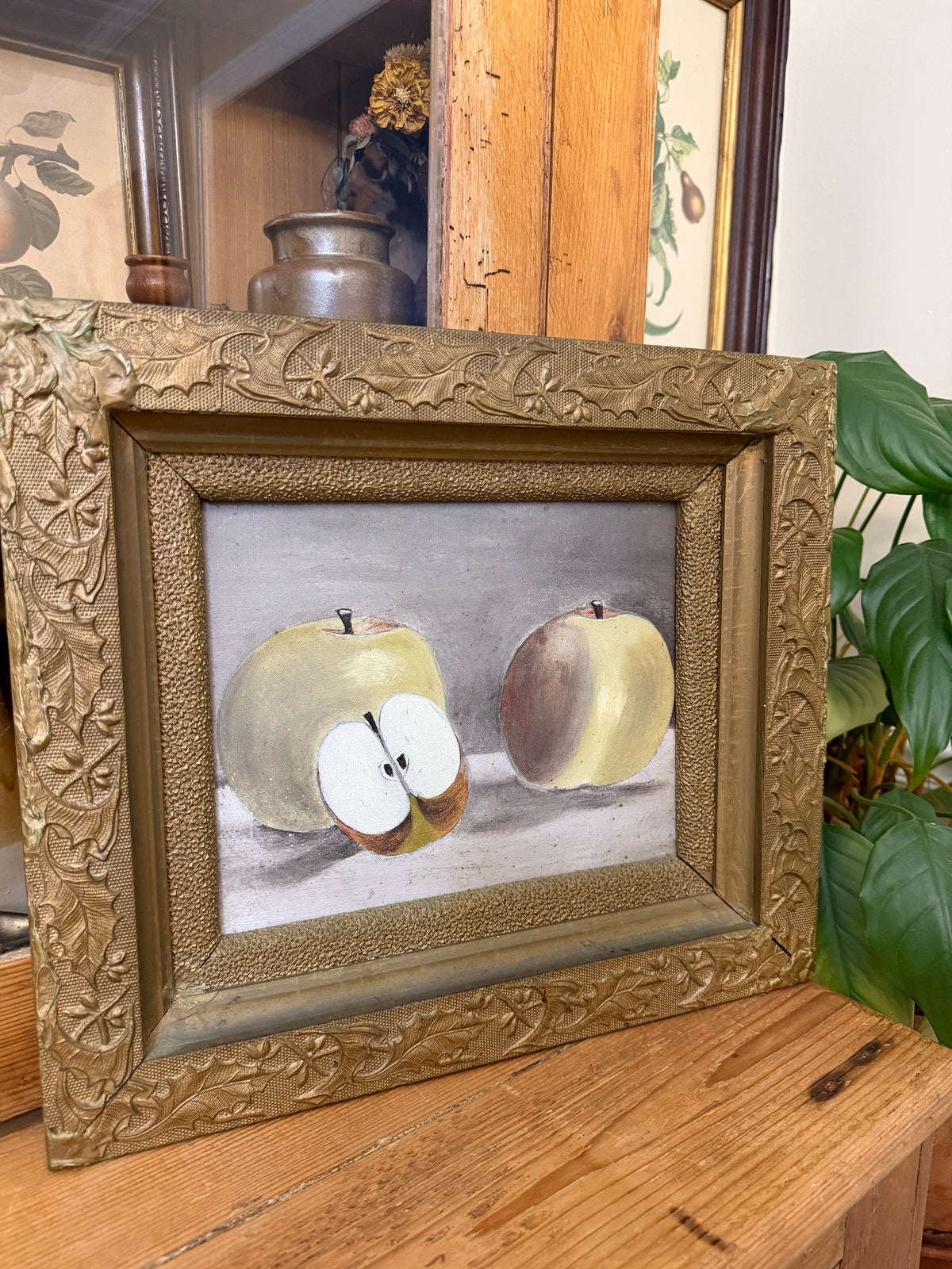 Antique Apple Still Life Oil on Board