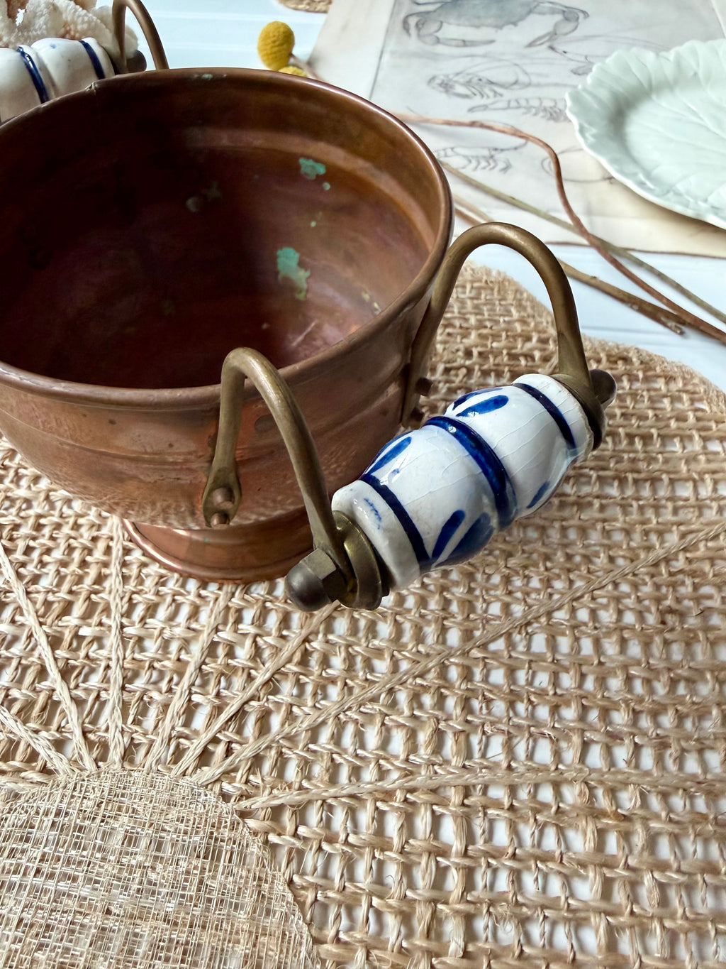 Copper Vessel with Delft Handles