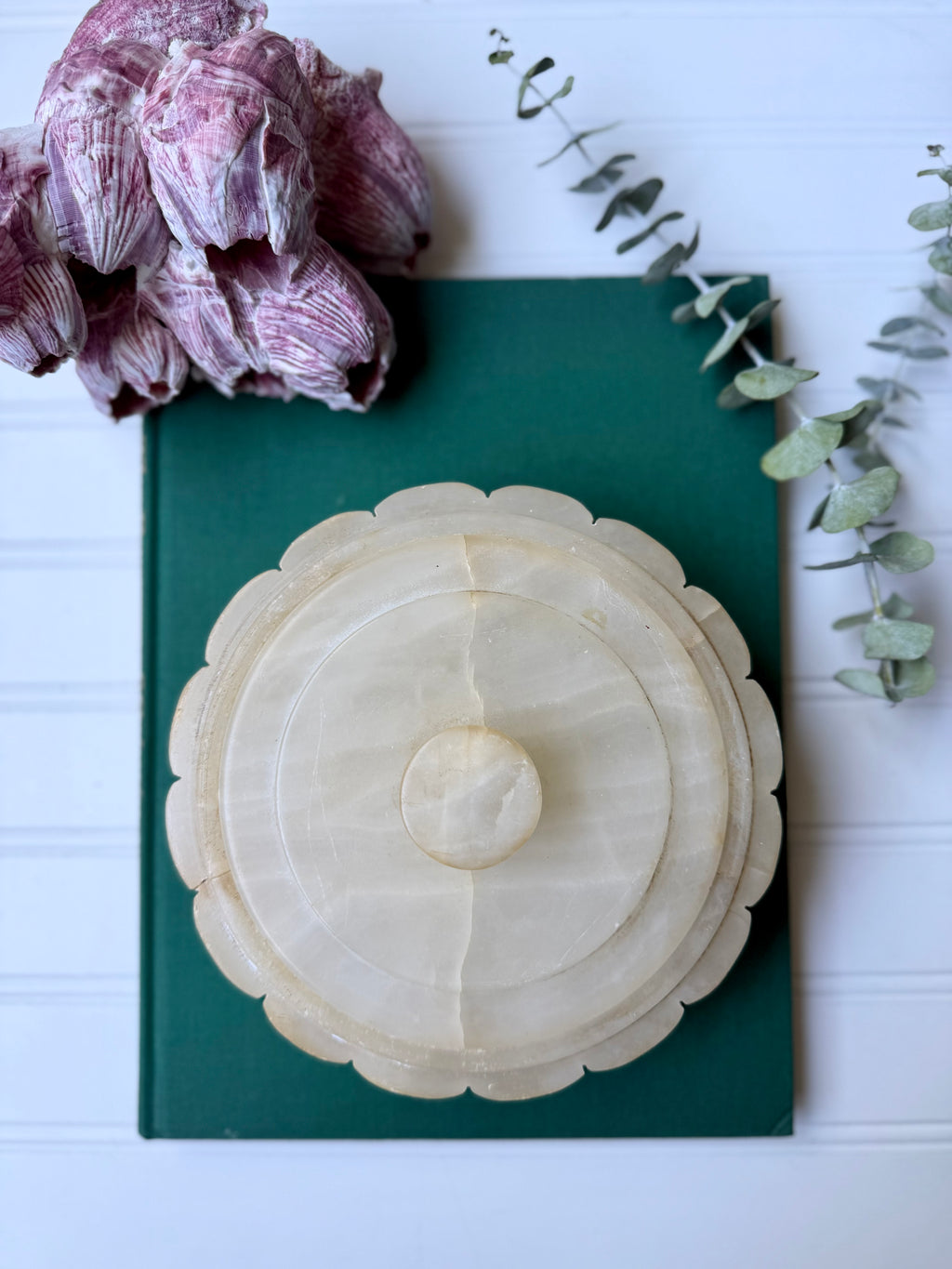 Large Scalloped Alabaster Lidded Dish