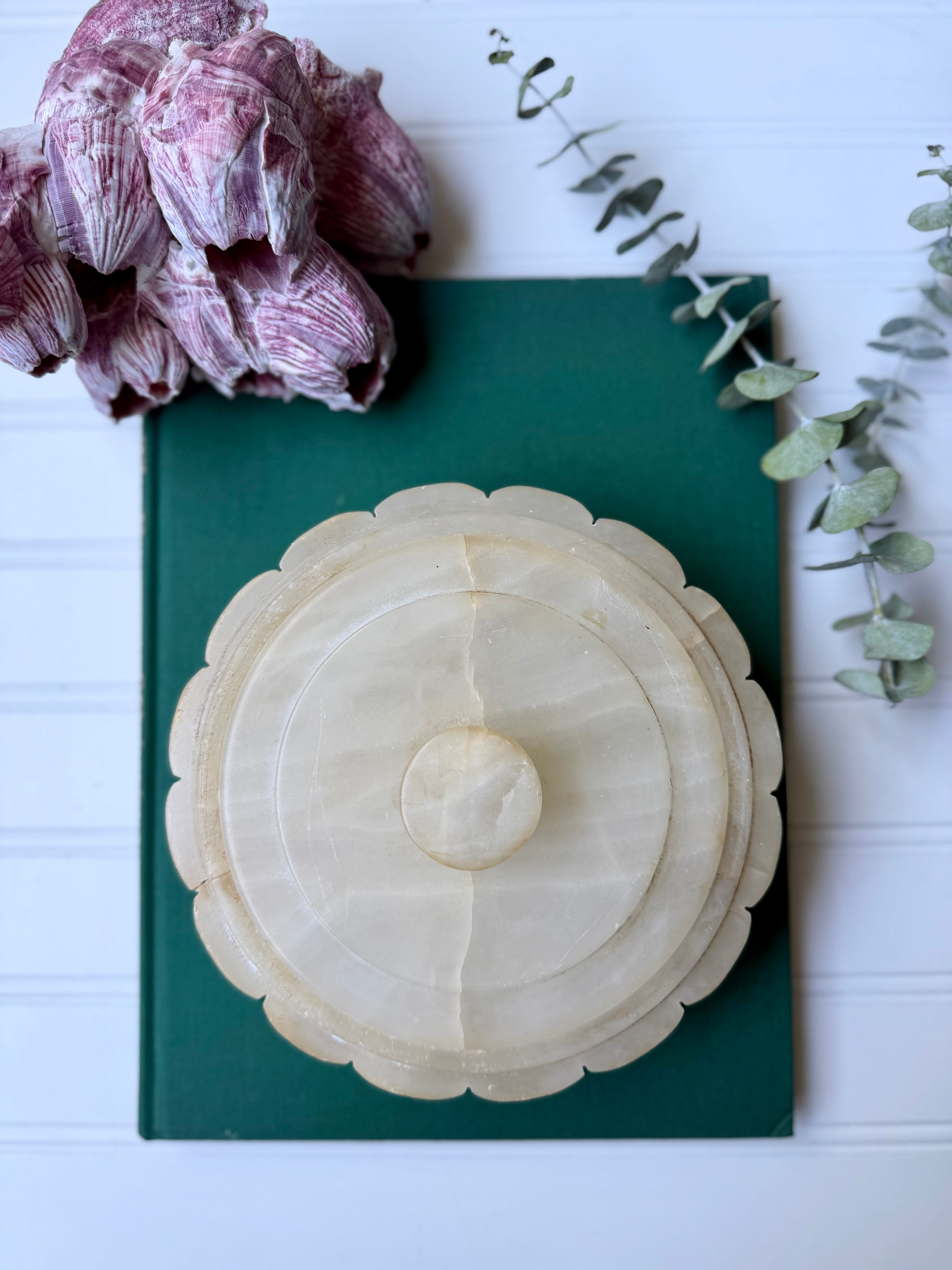 Large Scalloped Alabaster Lidded Dish