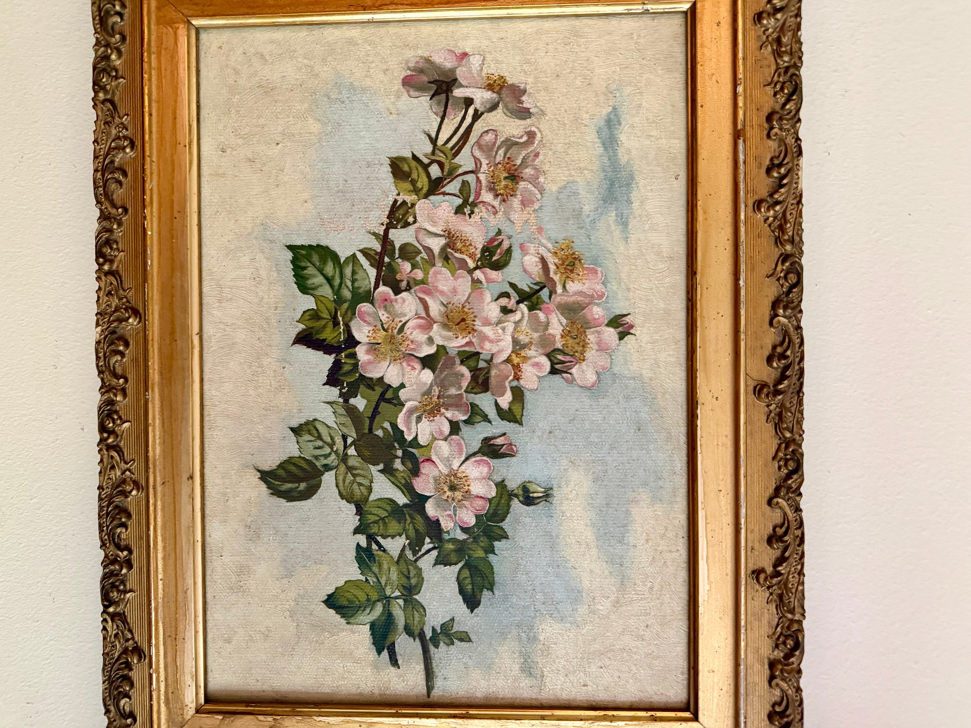 Antique Dogwood Oil Painting on Canvas (1888)