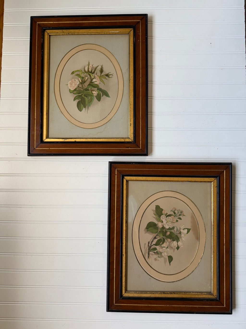Floral Art in Antique Wood Frames