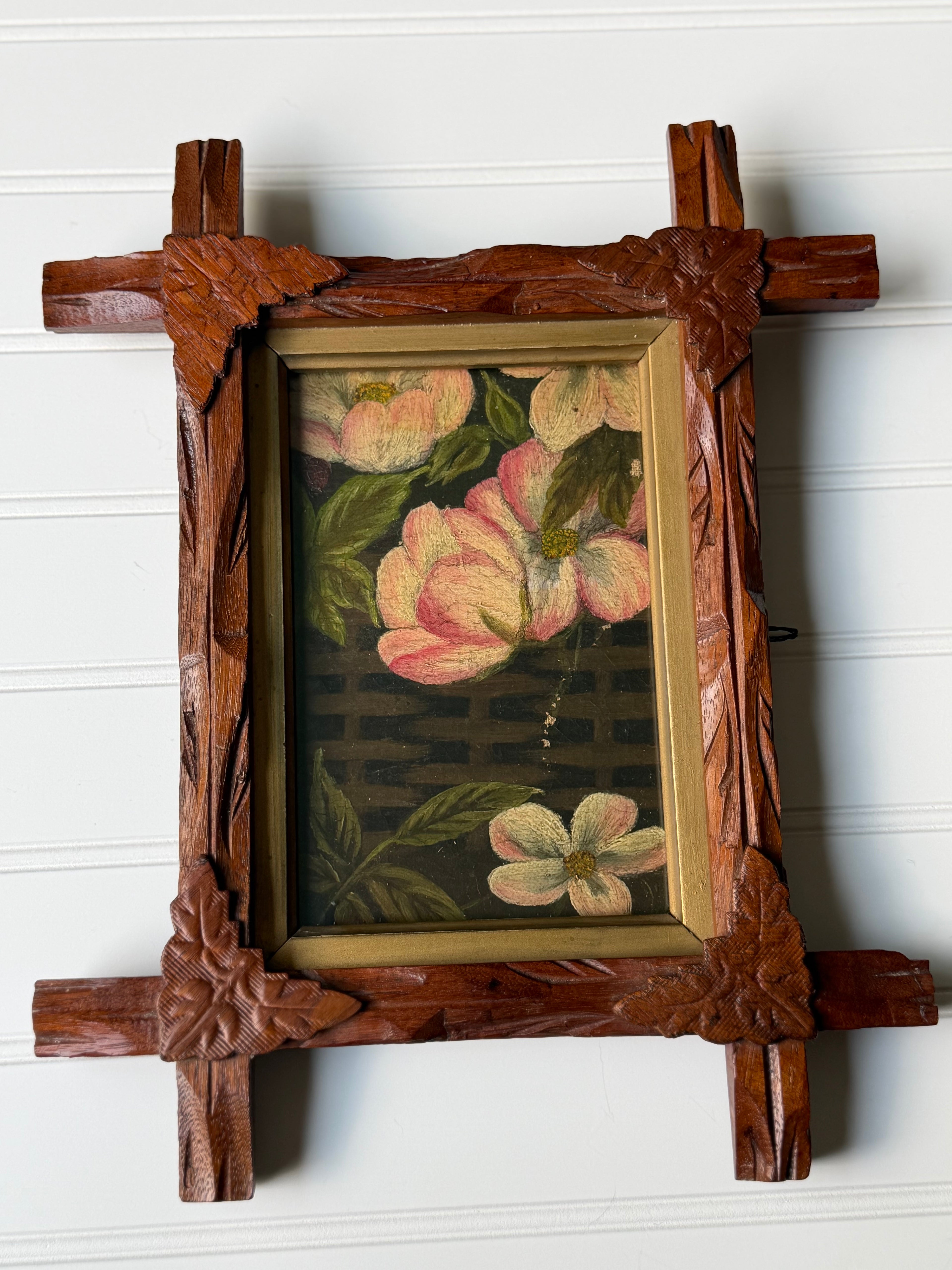 Antique Downsized Oil in Adirondack Frame