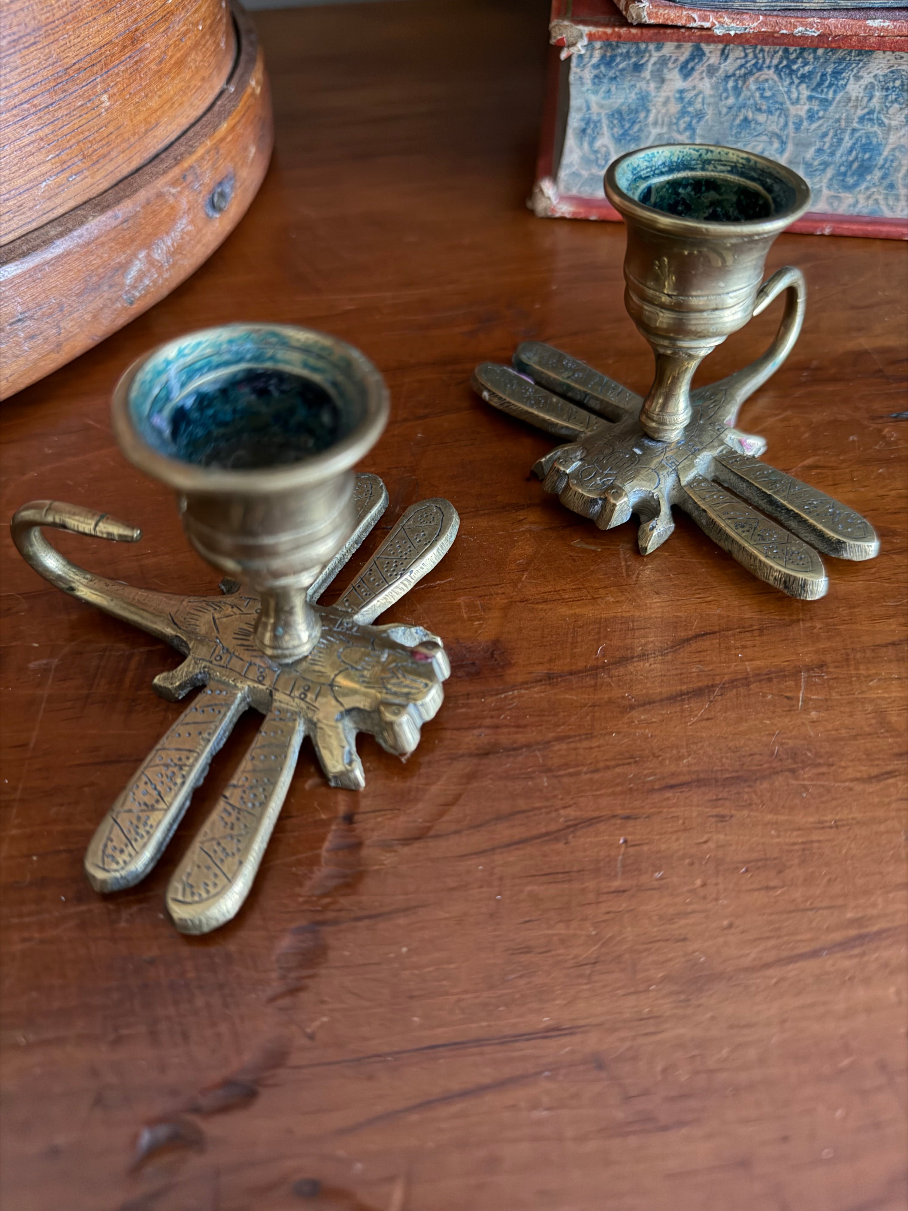 Brass Dragon Fly Candle Holders