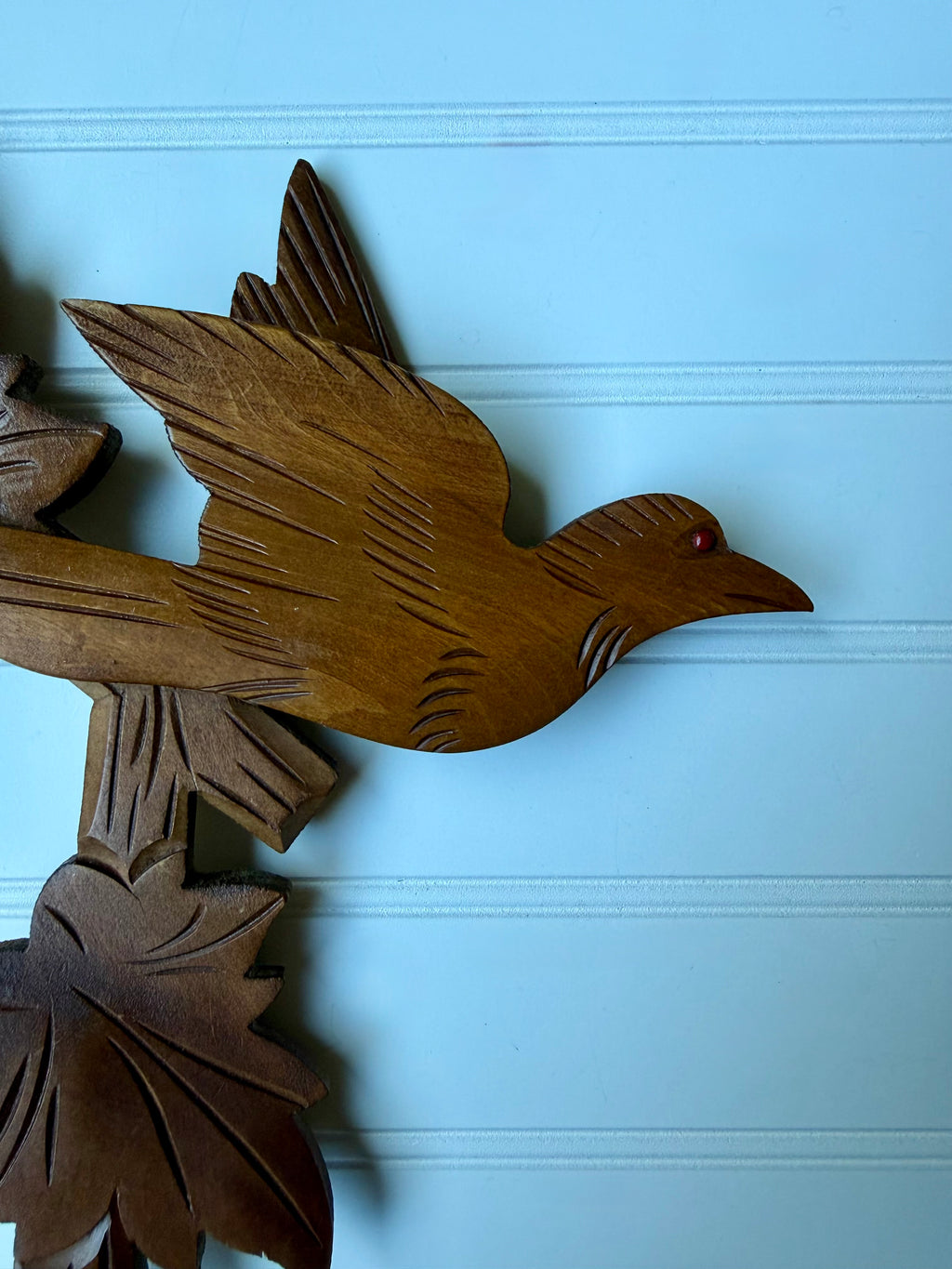 Hand-Carved Black Forest Cuckoo Clock Bird & Leaf Pediment Topper