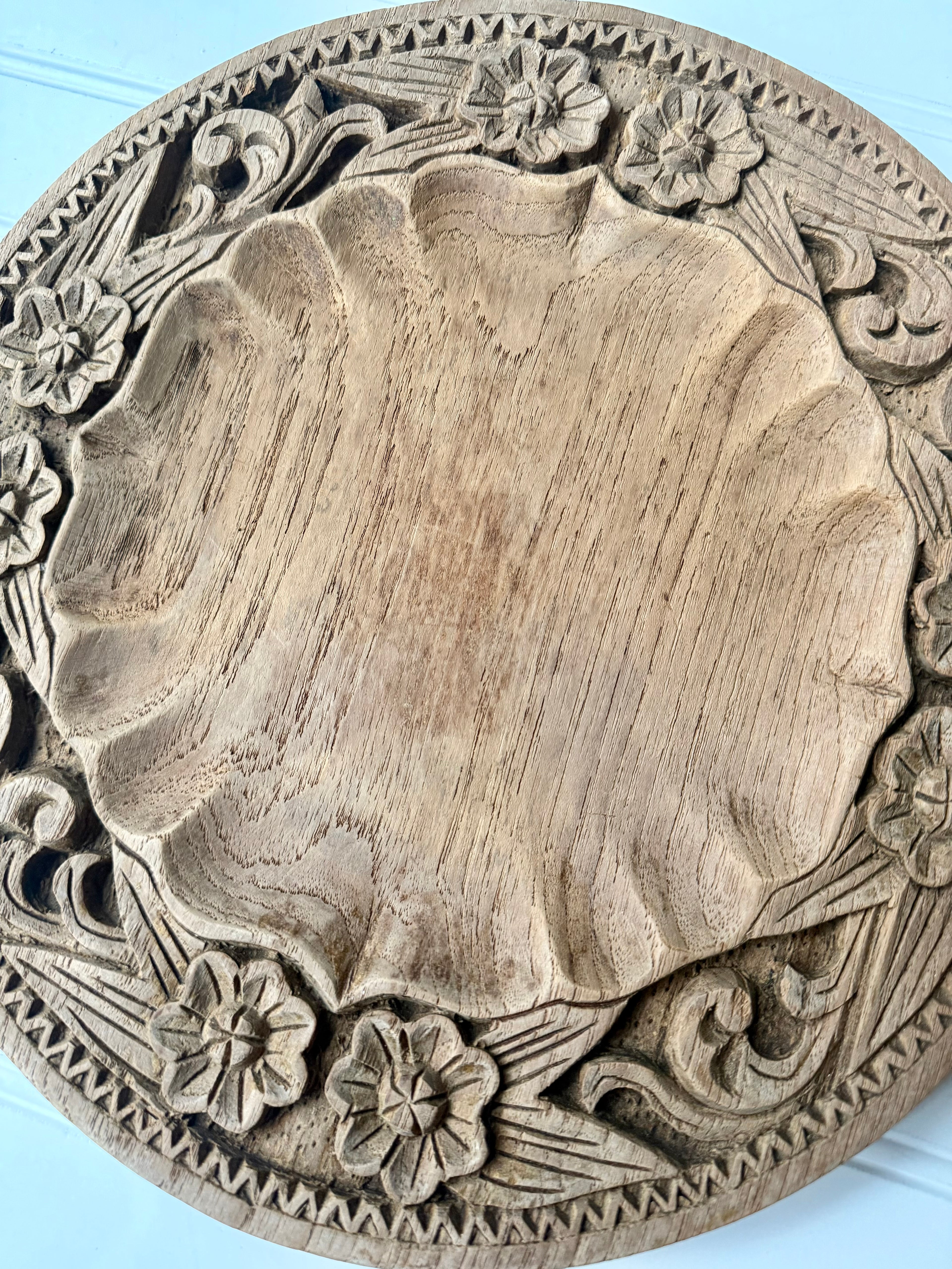 Hand-Carved Vintage Floral Platter Style Tray