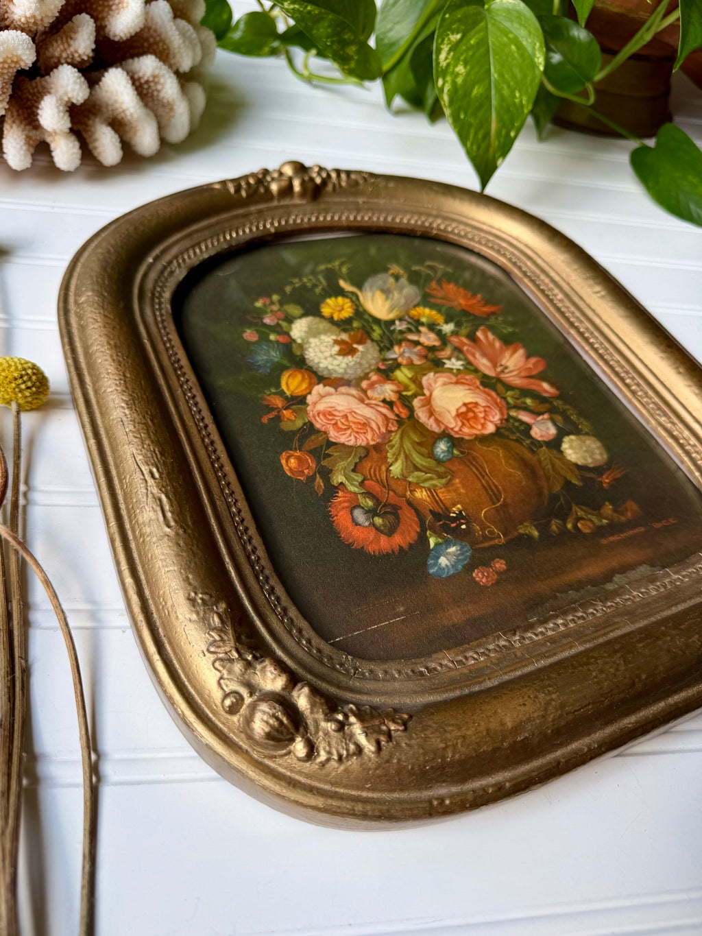 Moody Floral Print in Antique Frame