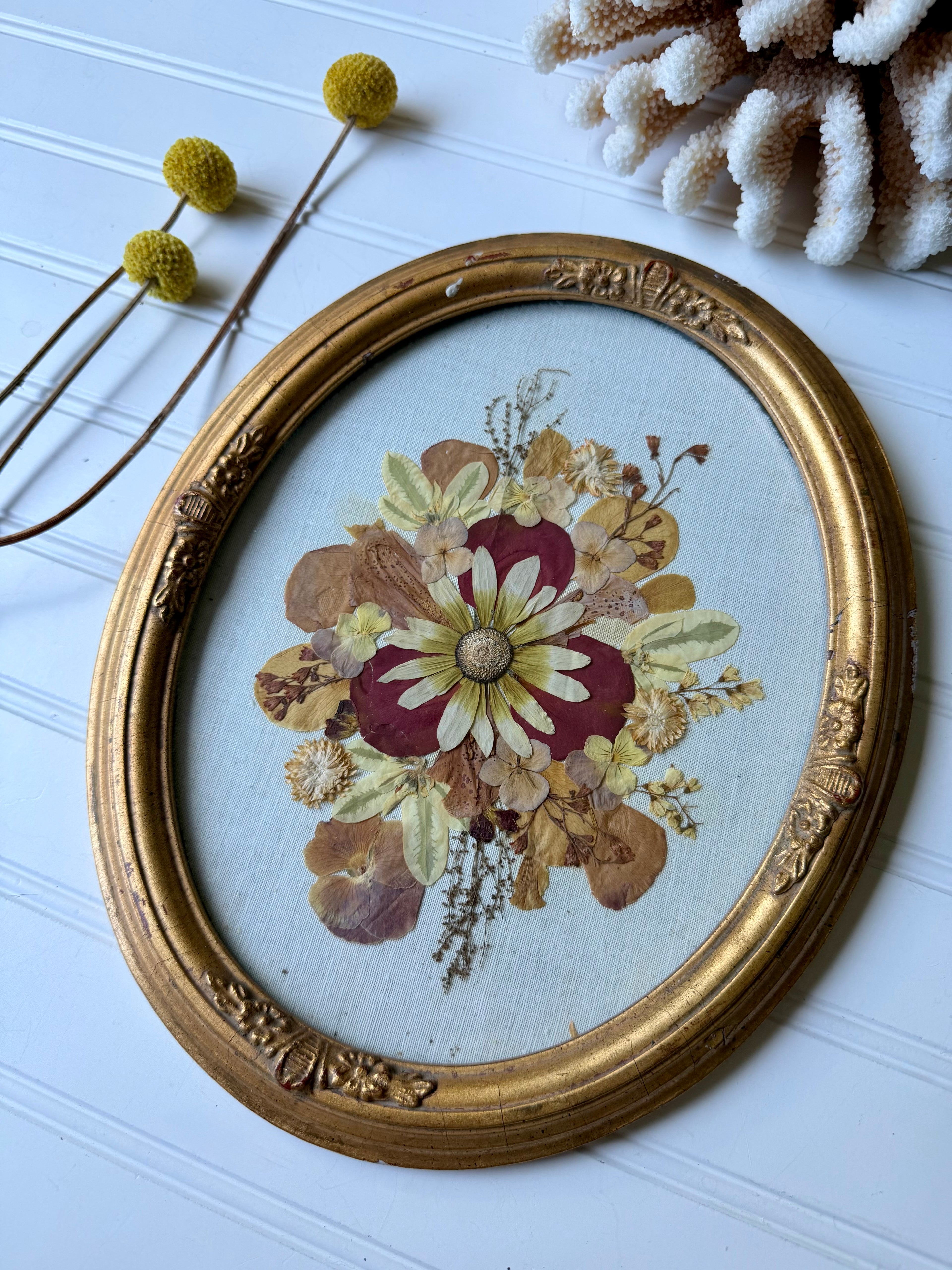 Antique Hand Made Dried Floral in Antique Frame