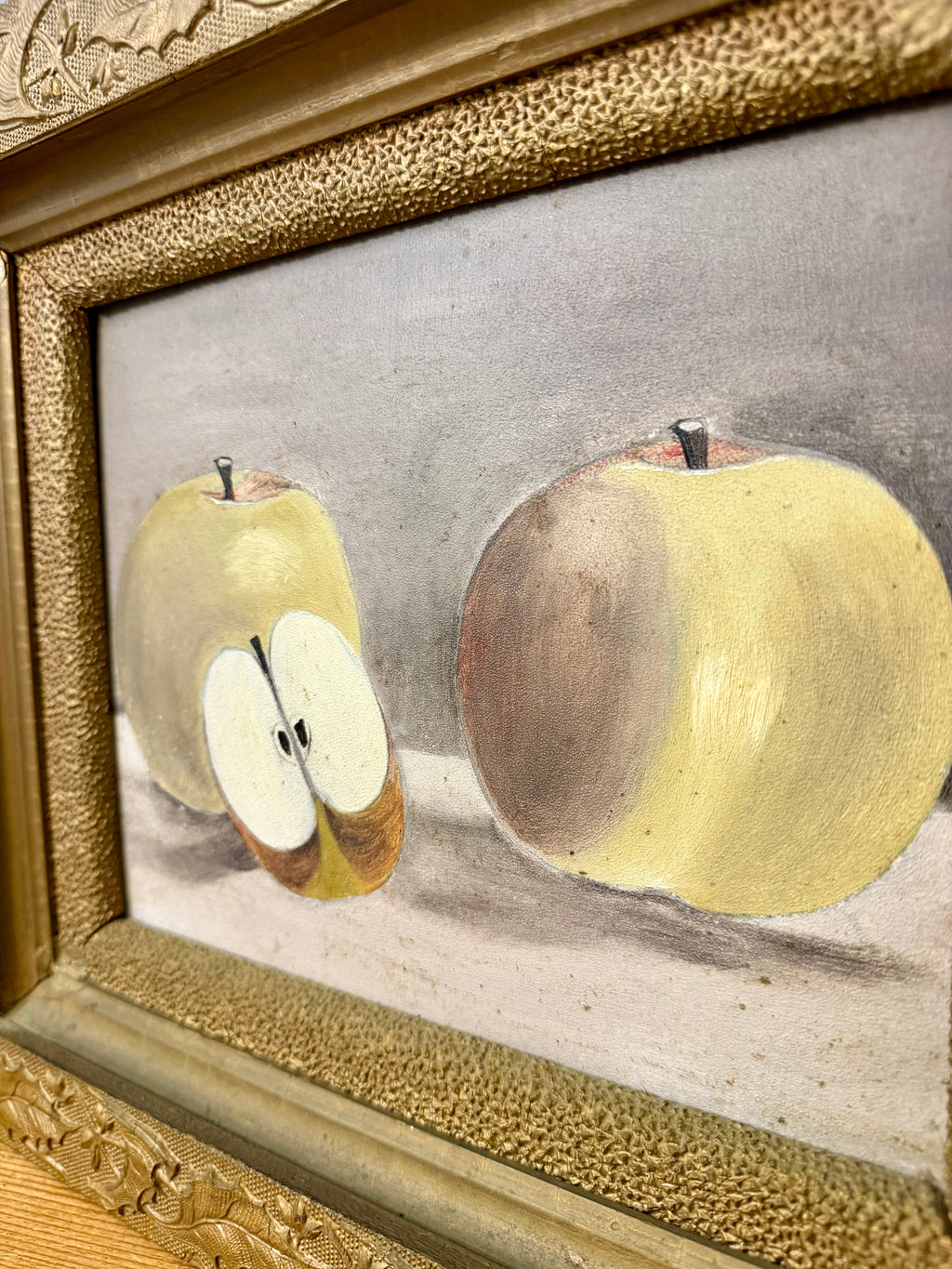 Antique Apple Still Life Oil on Board