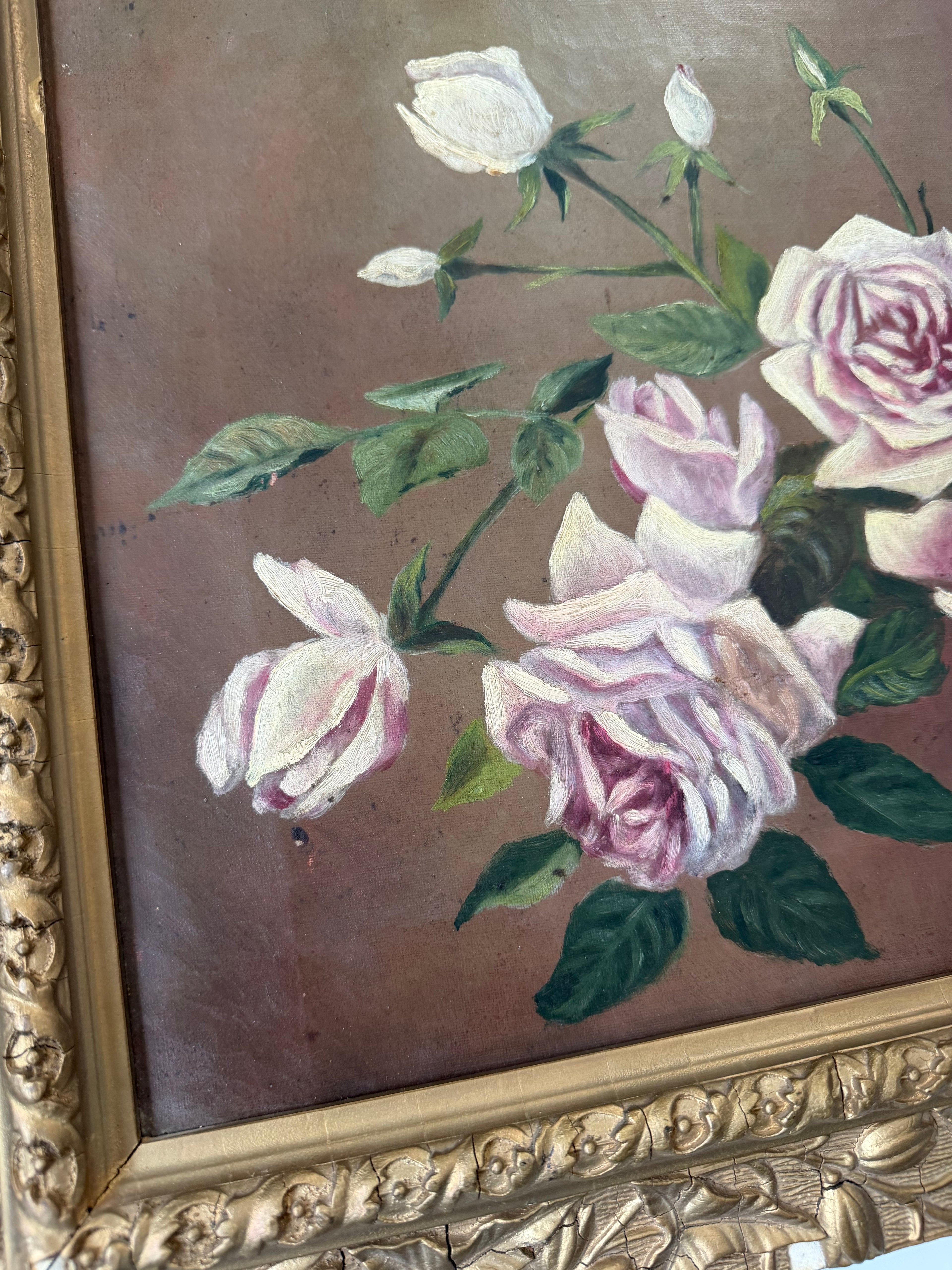 Antique Rose Oil Painting on Canvas
