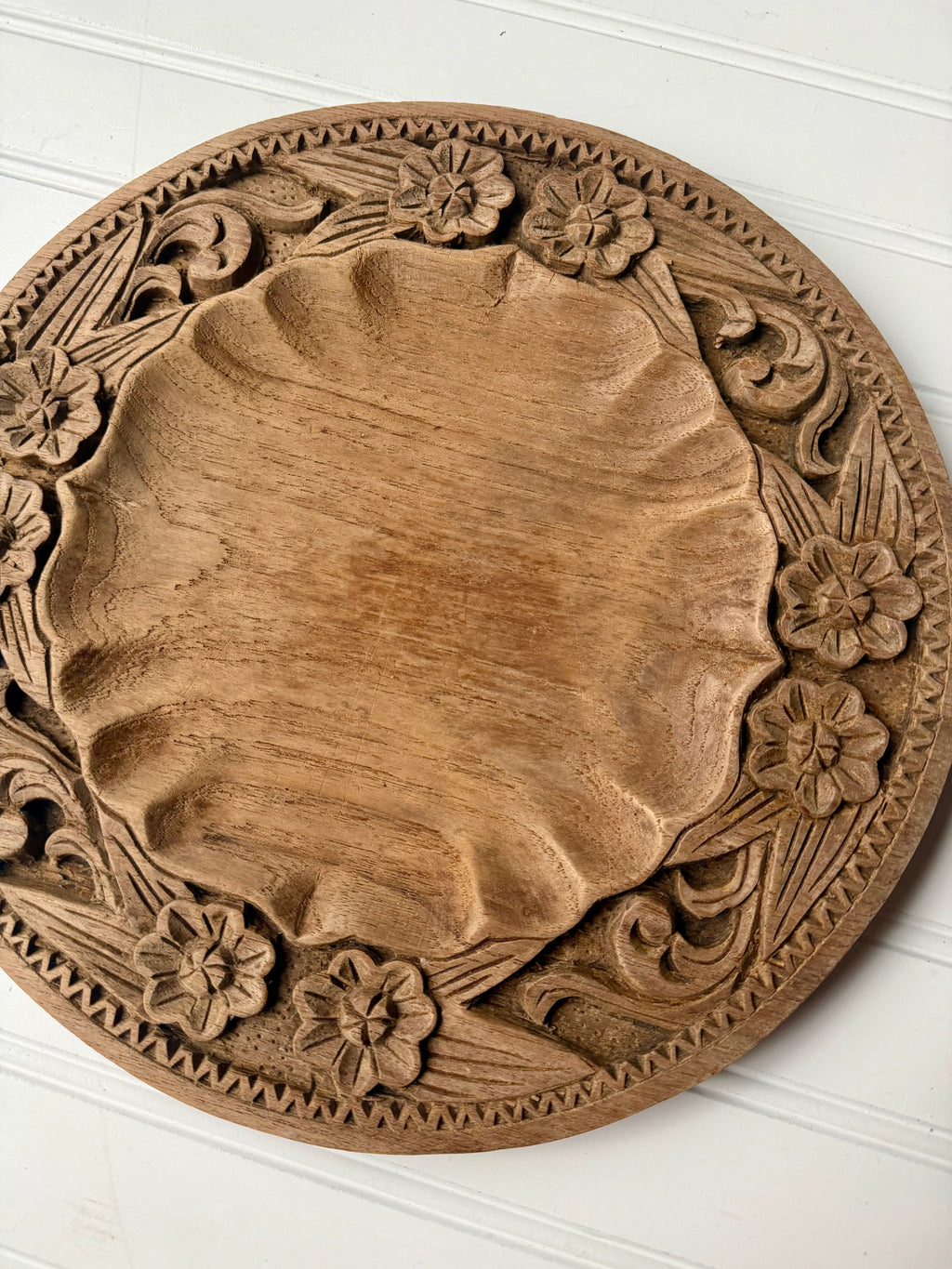 Hand-Carved Vintage Floral Platter Style Tray