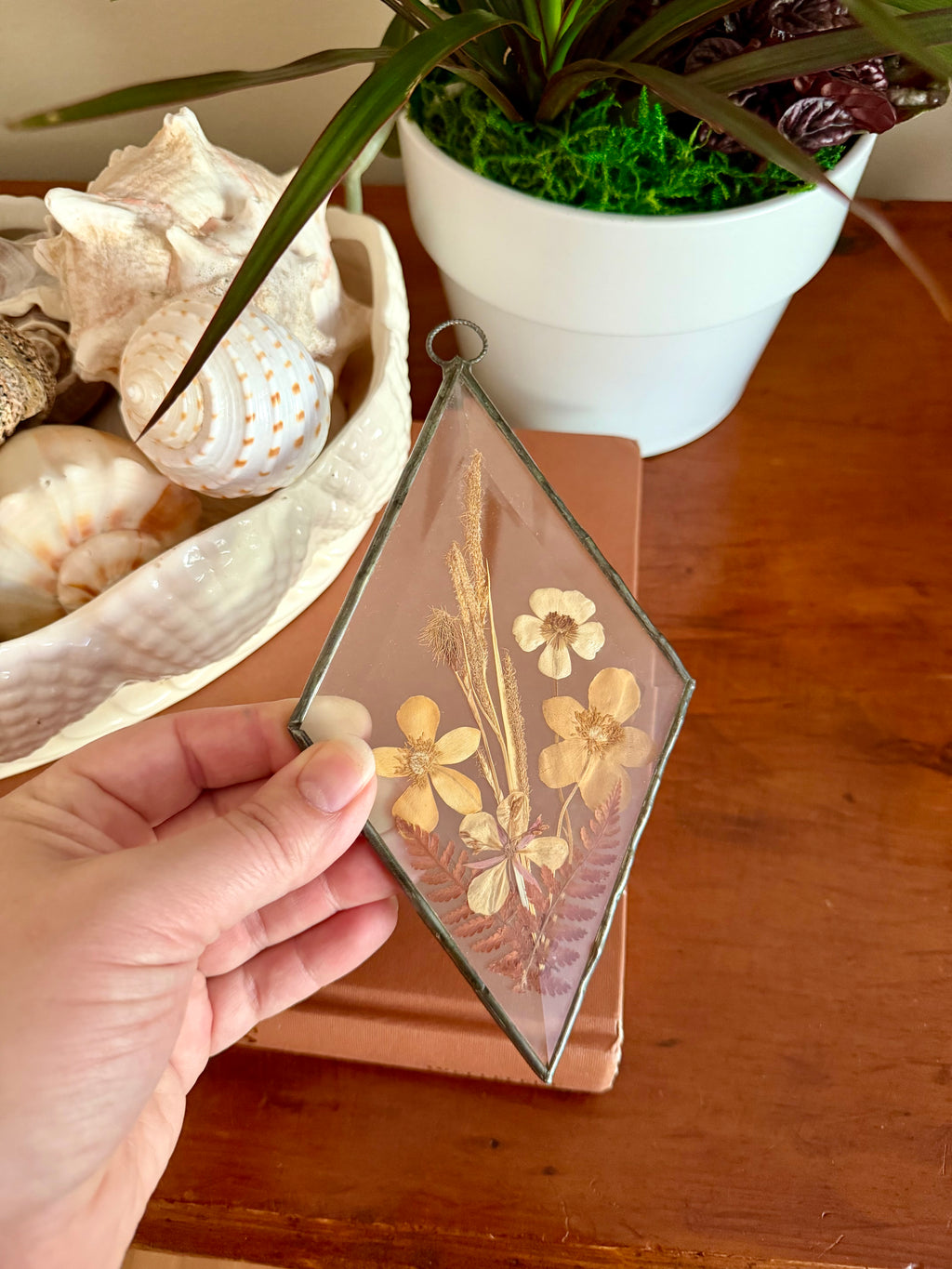 Handmade Diamond Pressed Flower Suncatcher