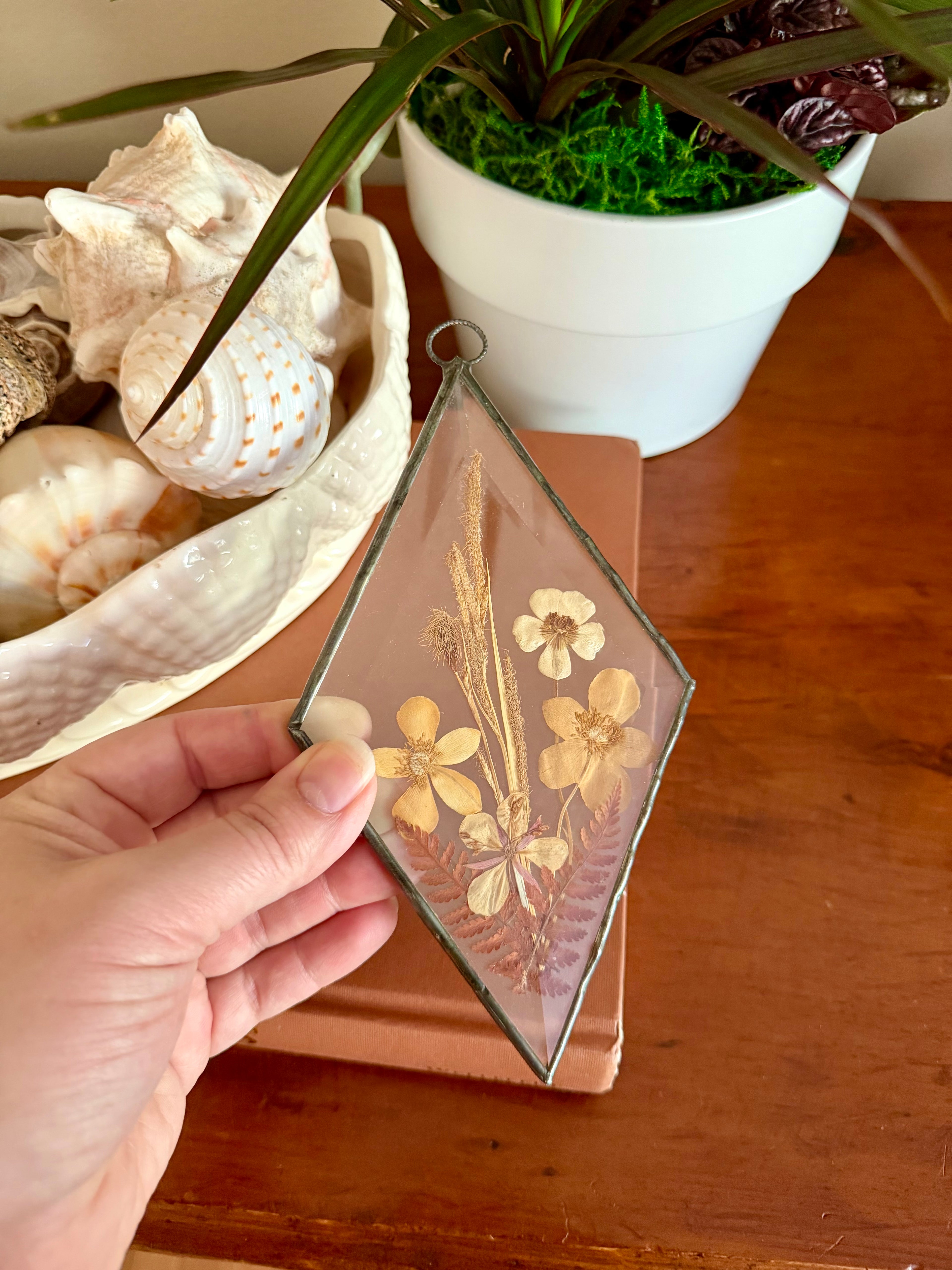 Handmade Diamond Pressed Flower Suncatcher
