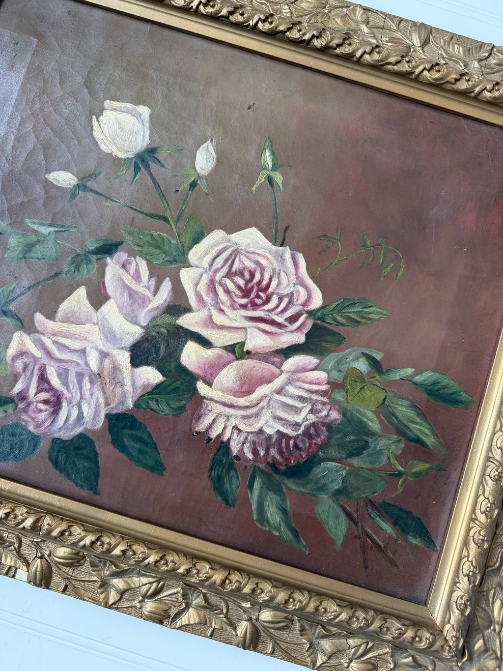 Antique Rose Oil Painting on Canvas