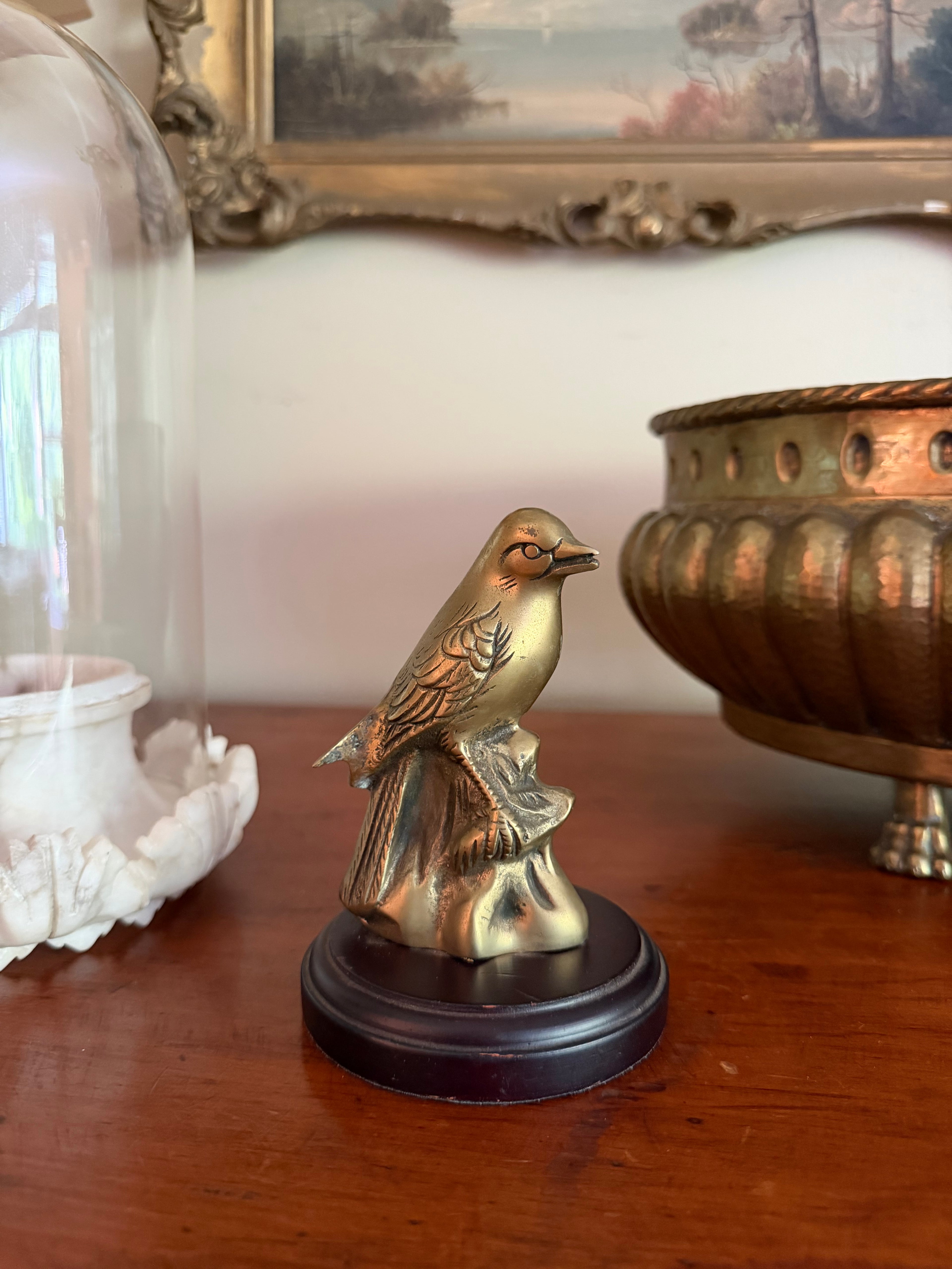 Brass Bird on Wood Stand