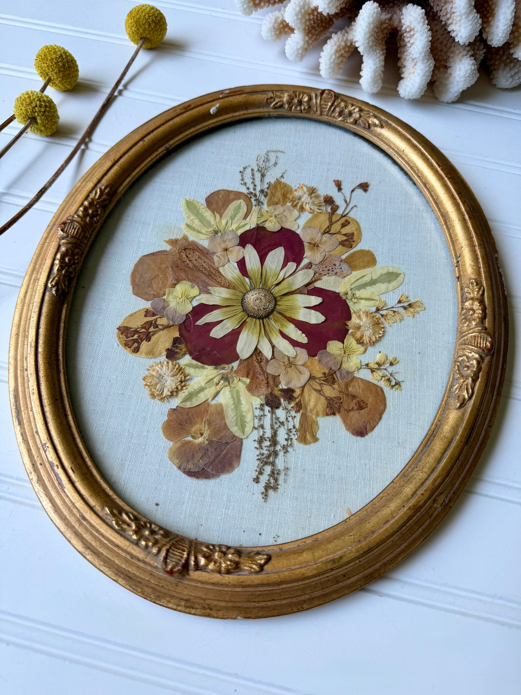 Antique Hand Made Dried Floral in Antique Frame