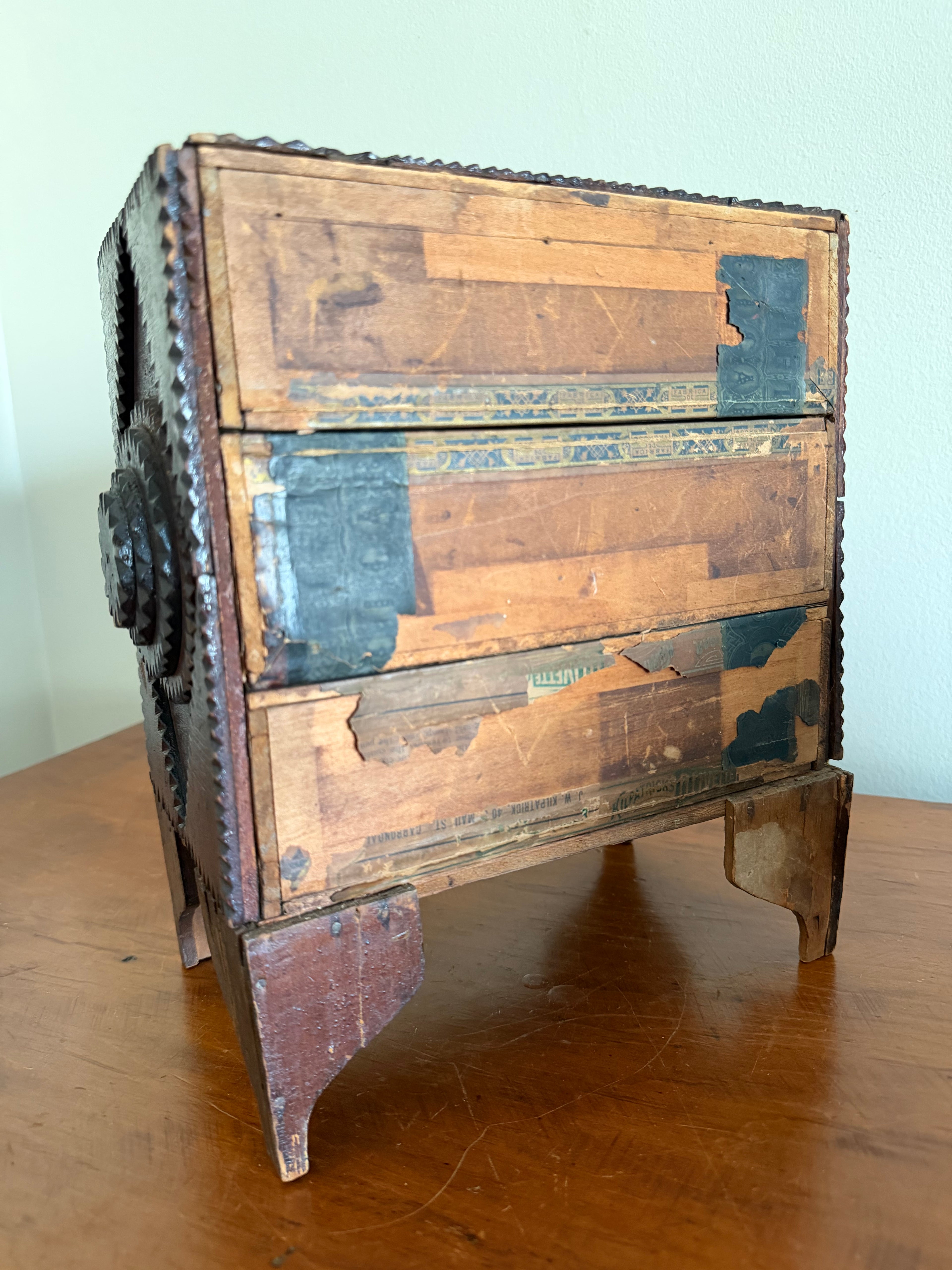 Antique Table Top Tramp Art Box
