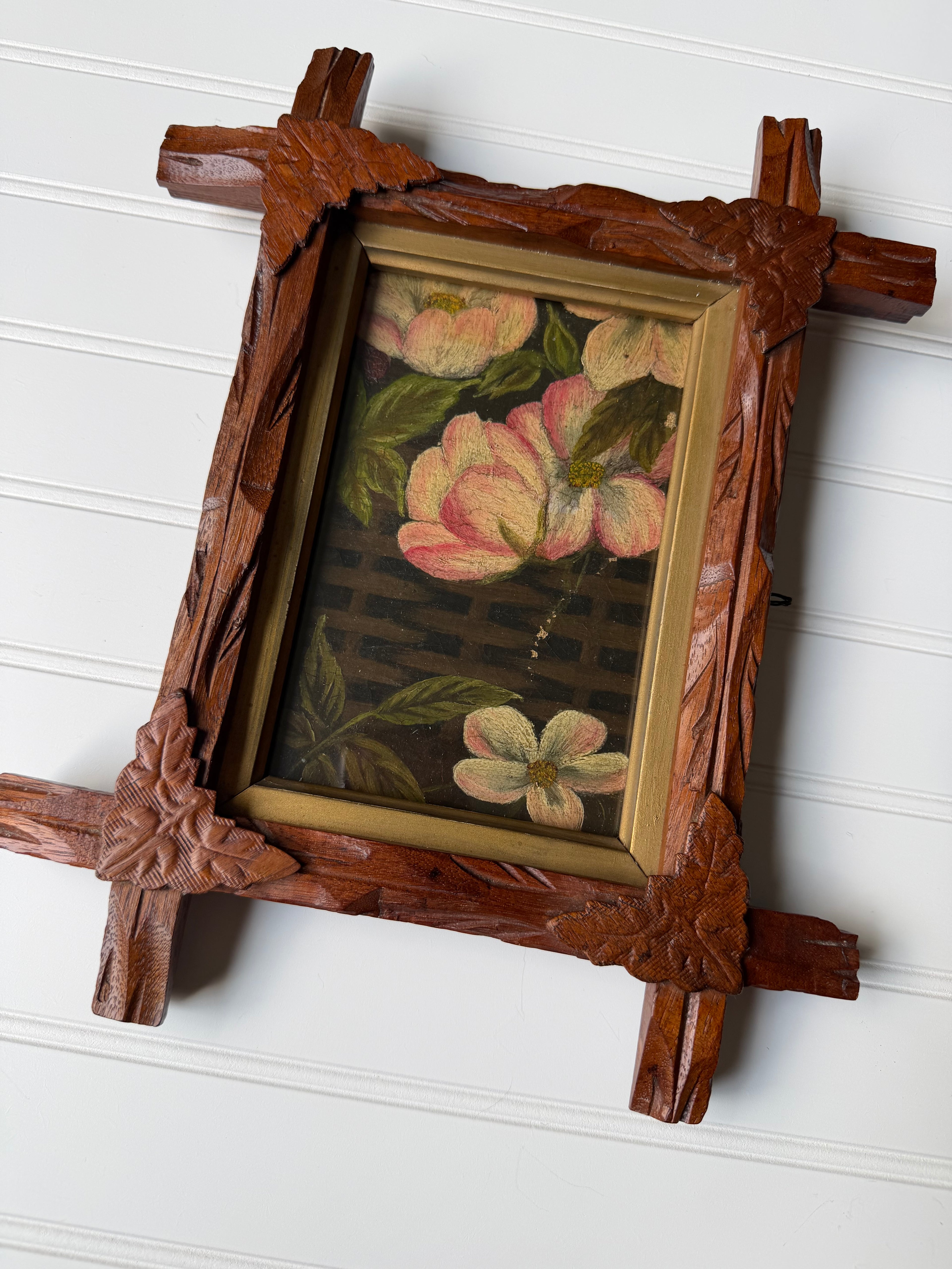 Antique Downsized Oil in Adirondack Frame