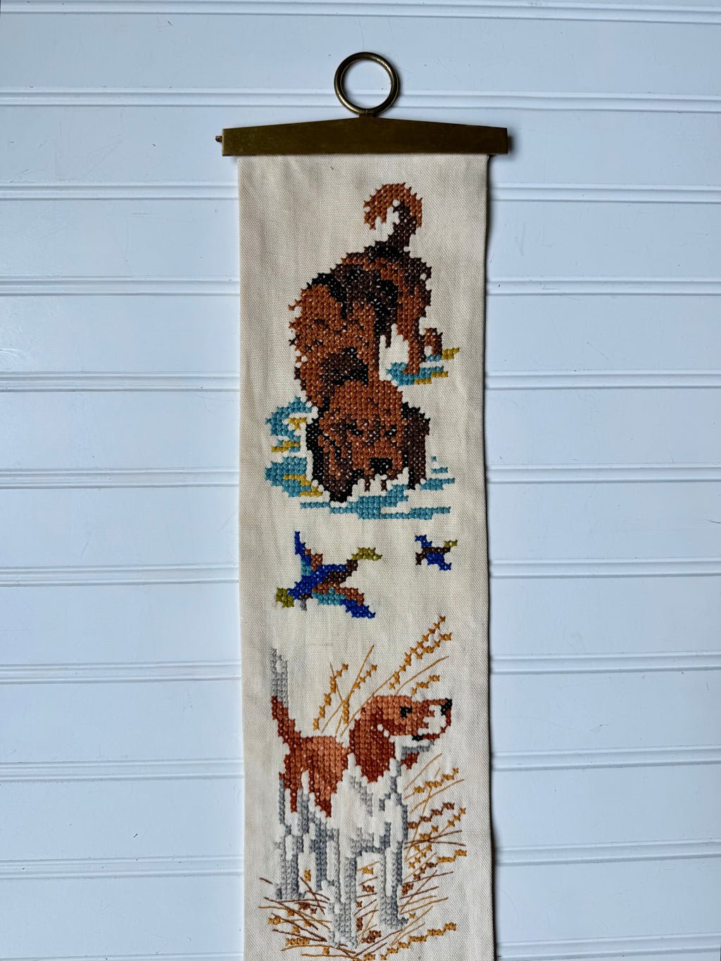 Vintage Dog Theme Needle Point Bell Pull